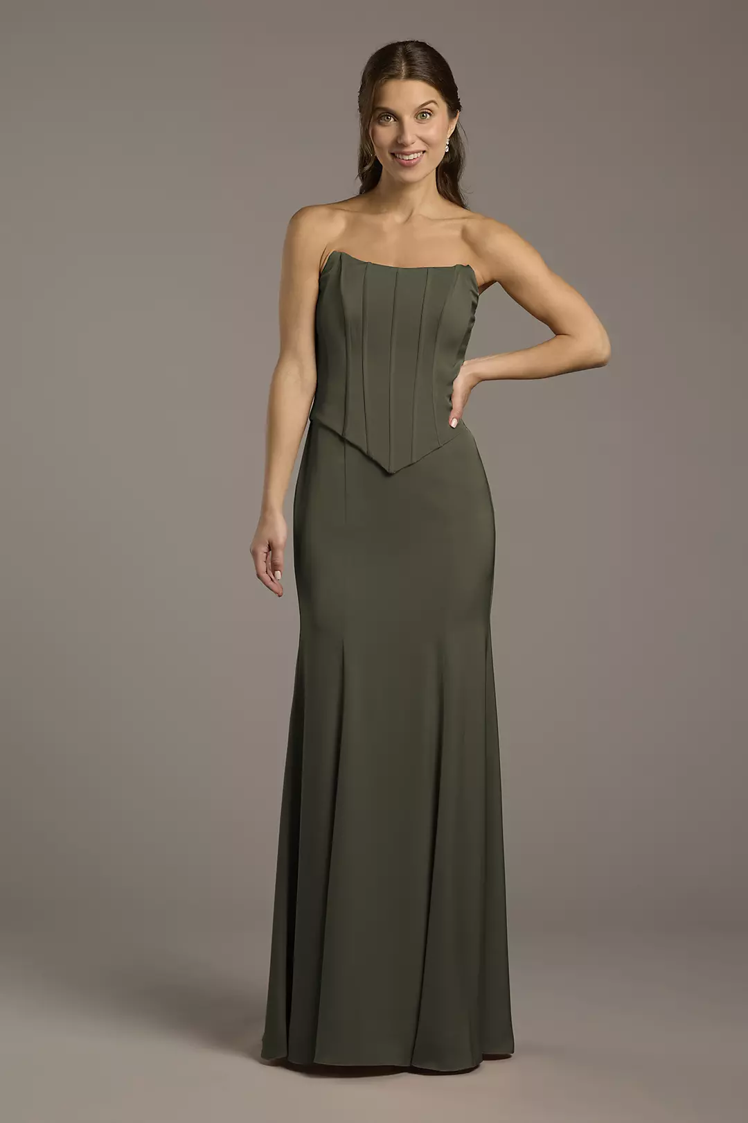 Matte Satin Corset Bodice Faux Two-Piece Dress - Image 136