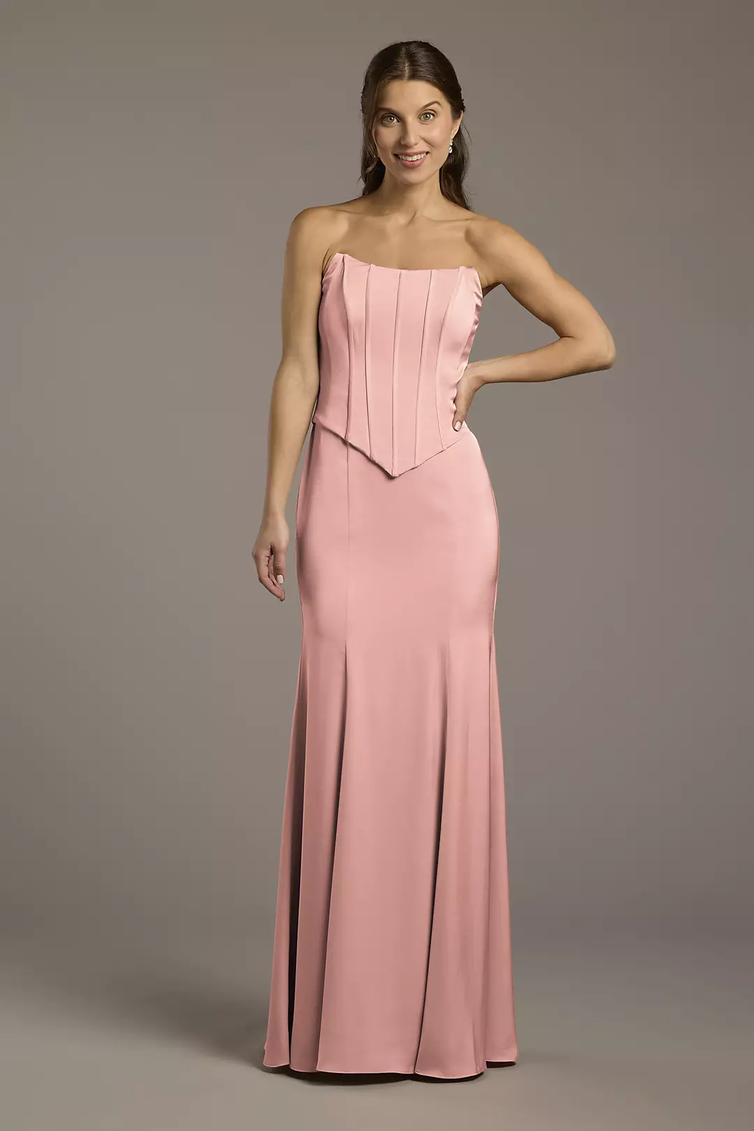 Matte Satin Corset Bodice Faux Two-Piece Dress - Image 162