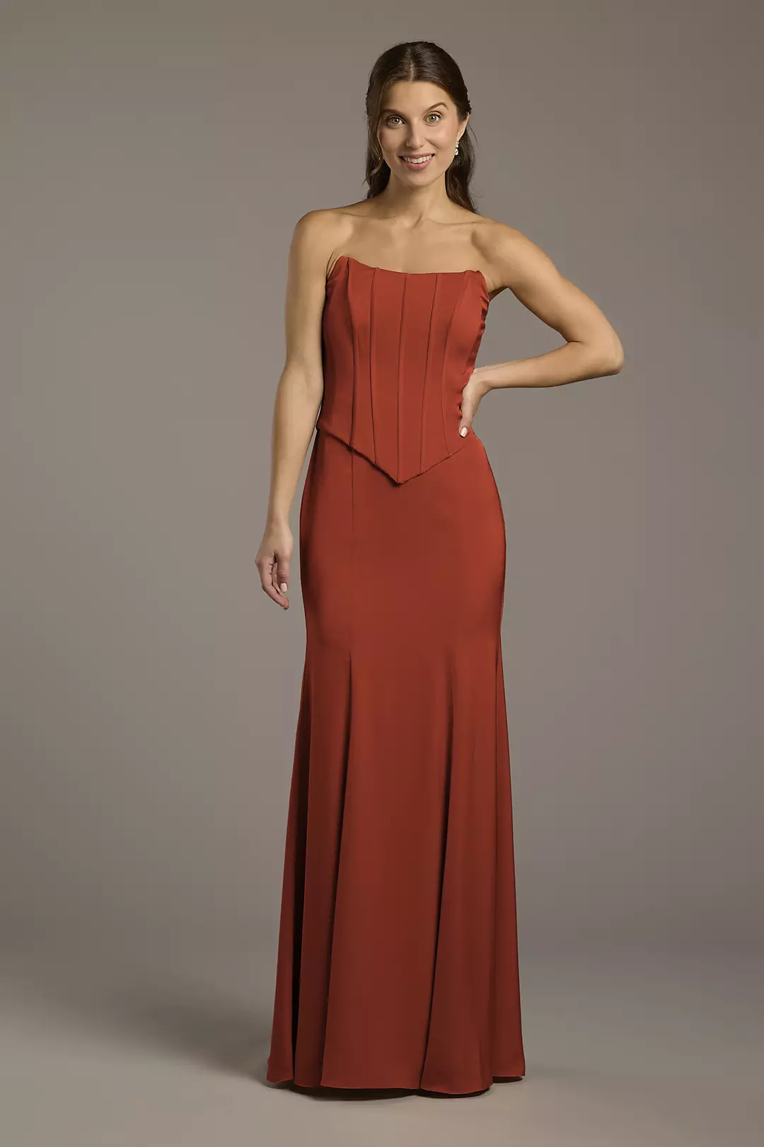 Matte Satin Corset Bodice Faux Two-Piece Dress - Image 165