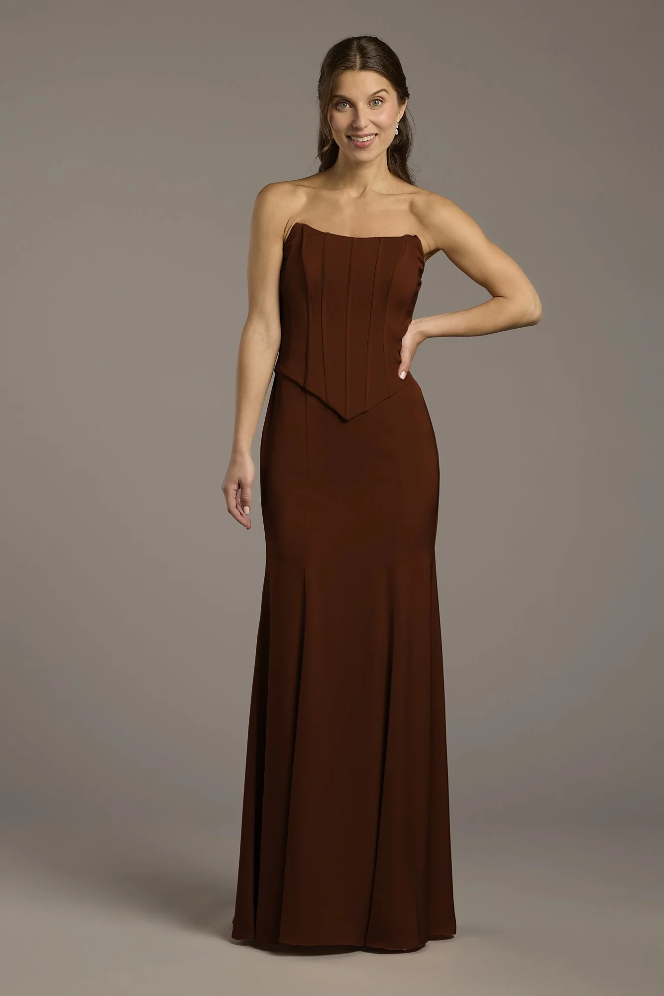 Matte Satin Corset Bodice Faux Two-Piece Dress - Image 25