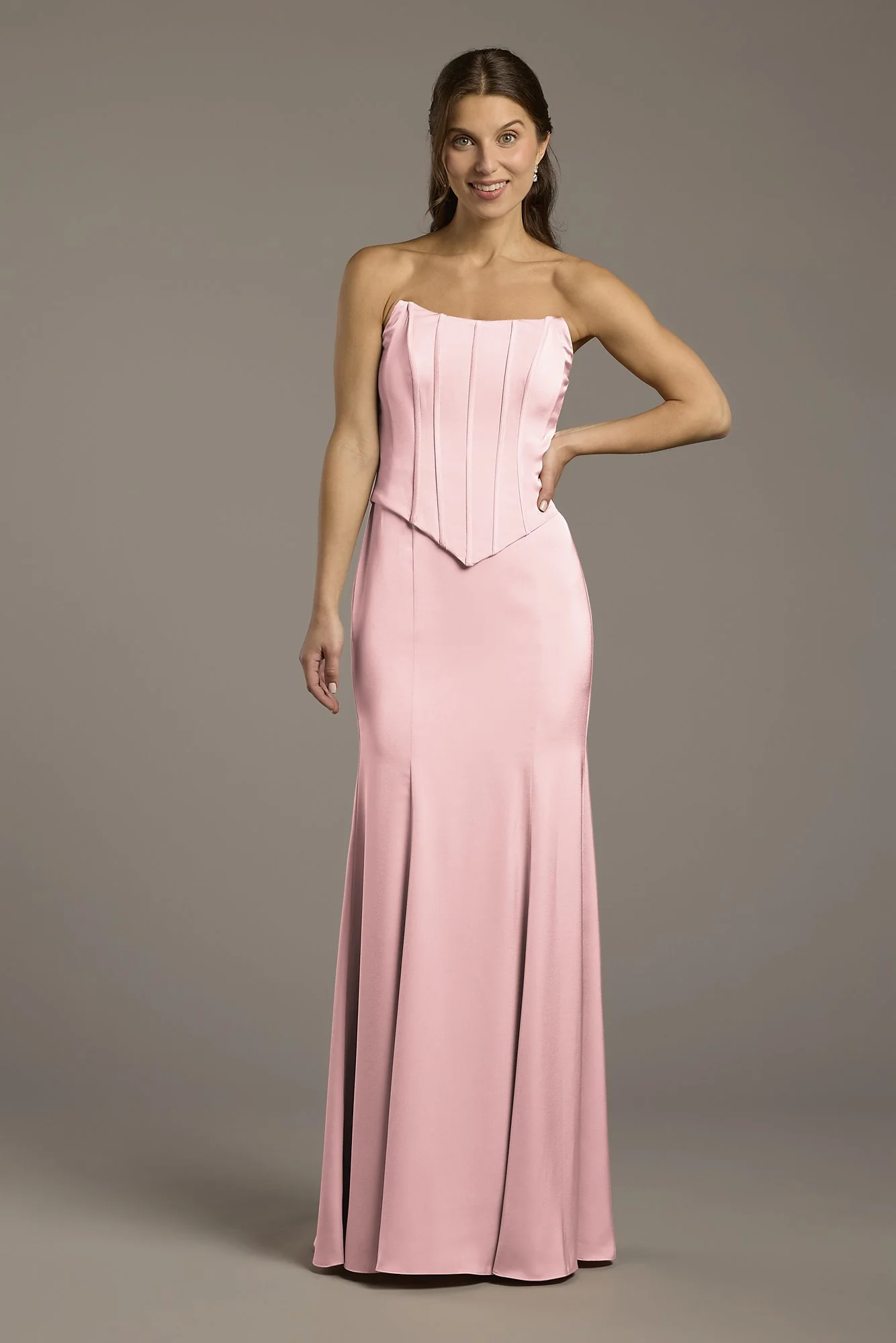 Matte Satin Corset Bodice Faux Two-Piece Dress - Image 40