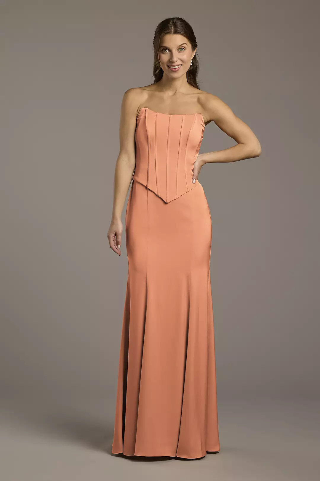 Matte Satin Corset Bodice Faux Two-Piece Dress - Image 45