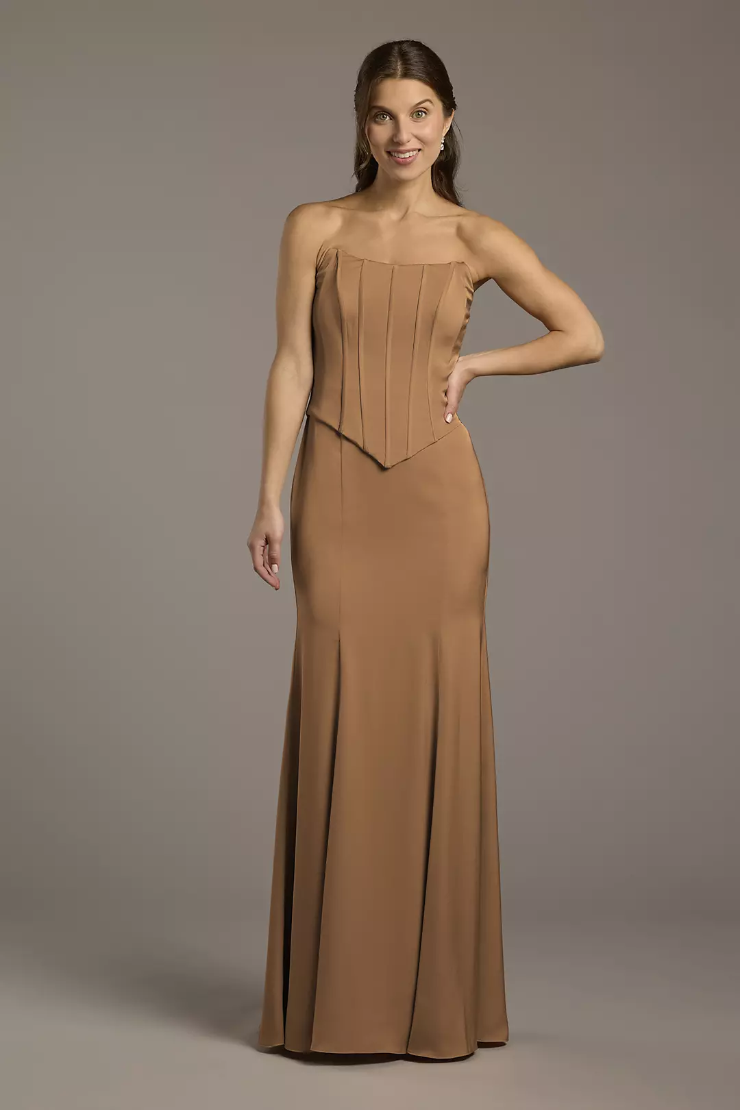 Matte Satin Corset Bodice Faux Two-Piece Dress - Image 63