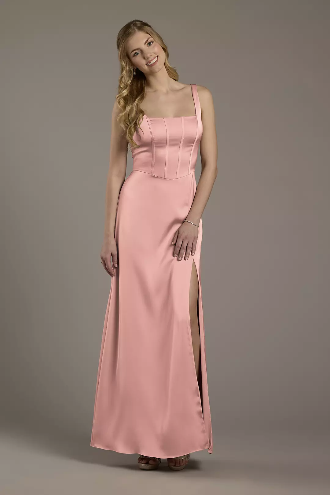 Matte Satin Corset Bodice Square Neck A-Line Dress - Image 107