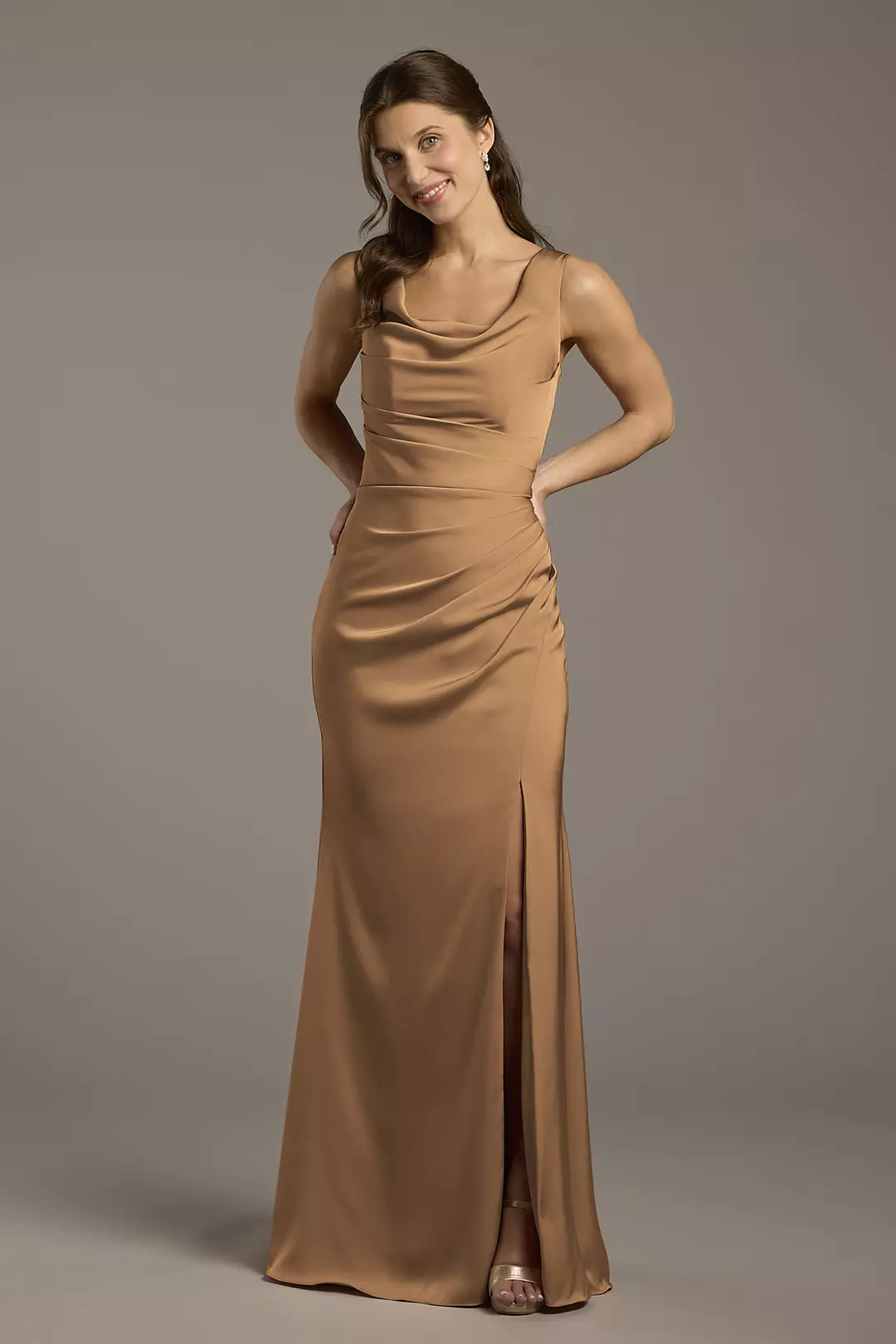 Matte Satin Cowl Neck Sheath Dress - Image 145