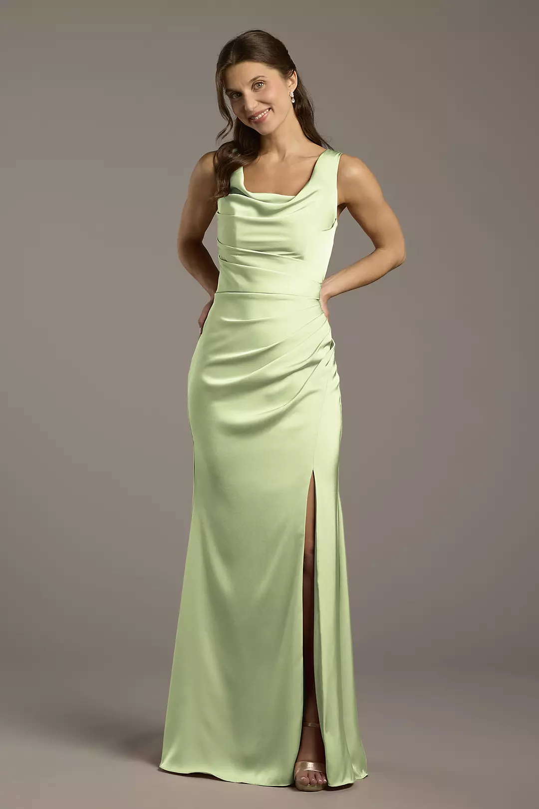 Matte Satin Cowl Neck Sheath Dress - Image 158