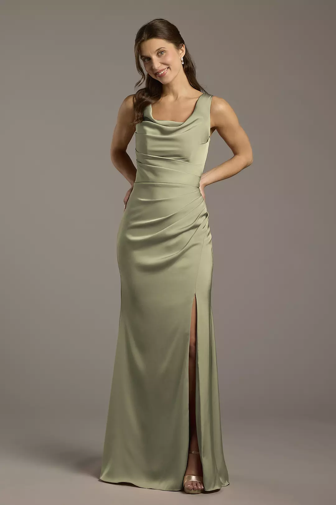 Matte Satin Cowl Neck Sheath Dress - Image 165