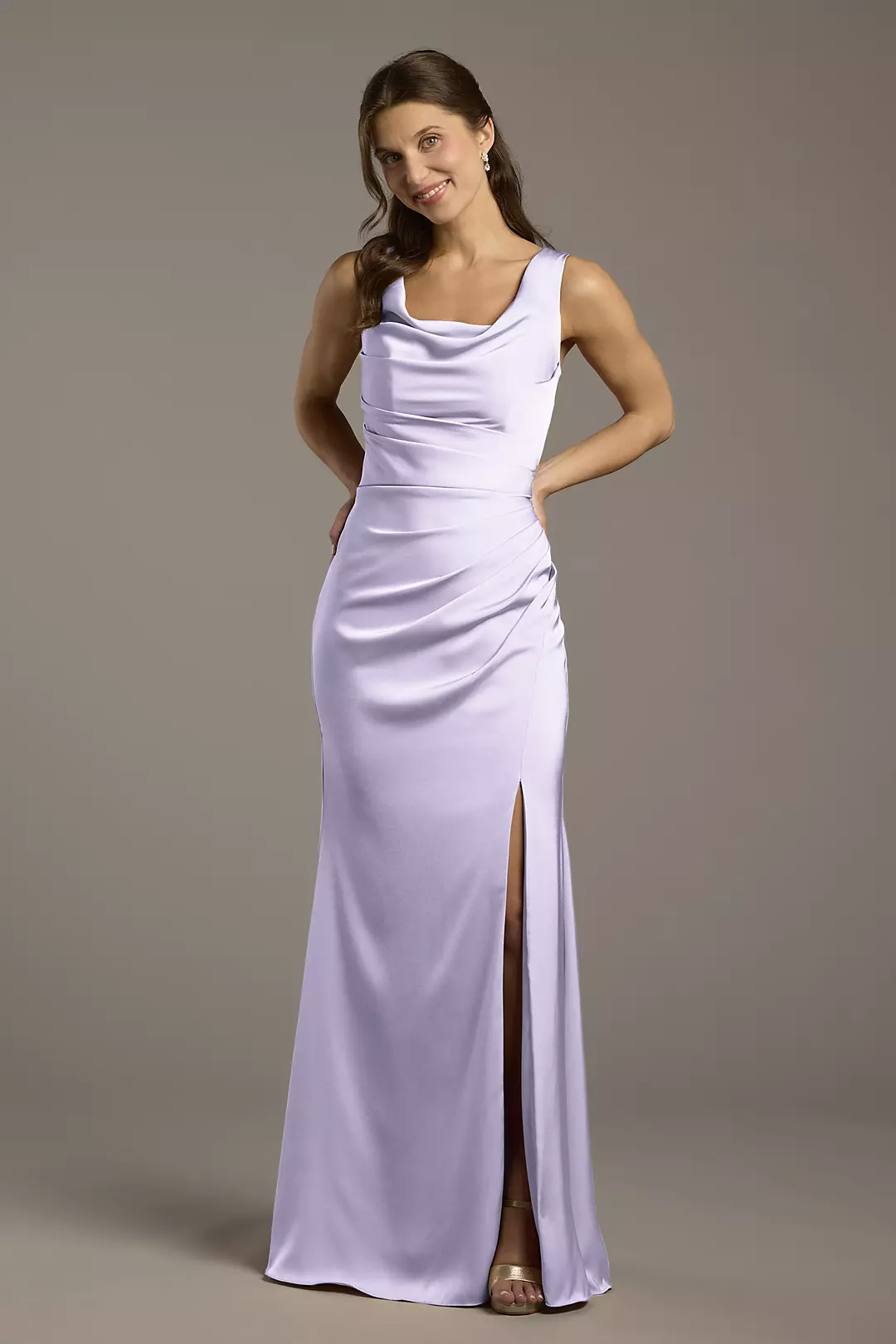 Matte Satin Cowl Neck Sheath Dress - Image 22