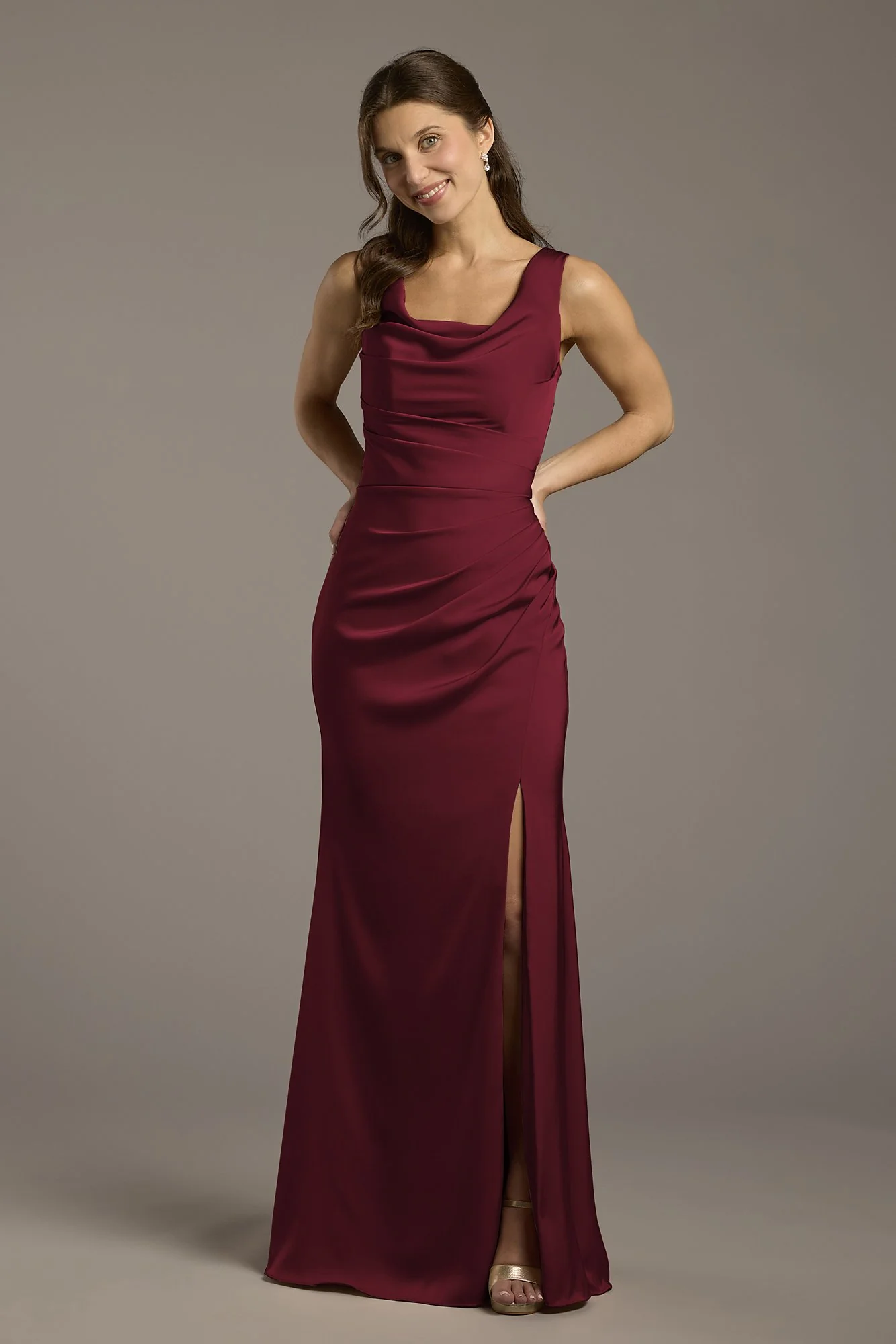 Matte Satin Cowl Neck Sheath Dress - Image 25