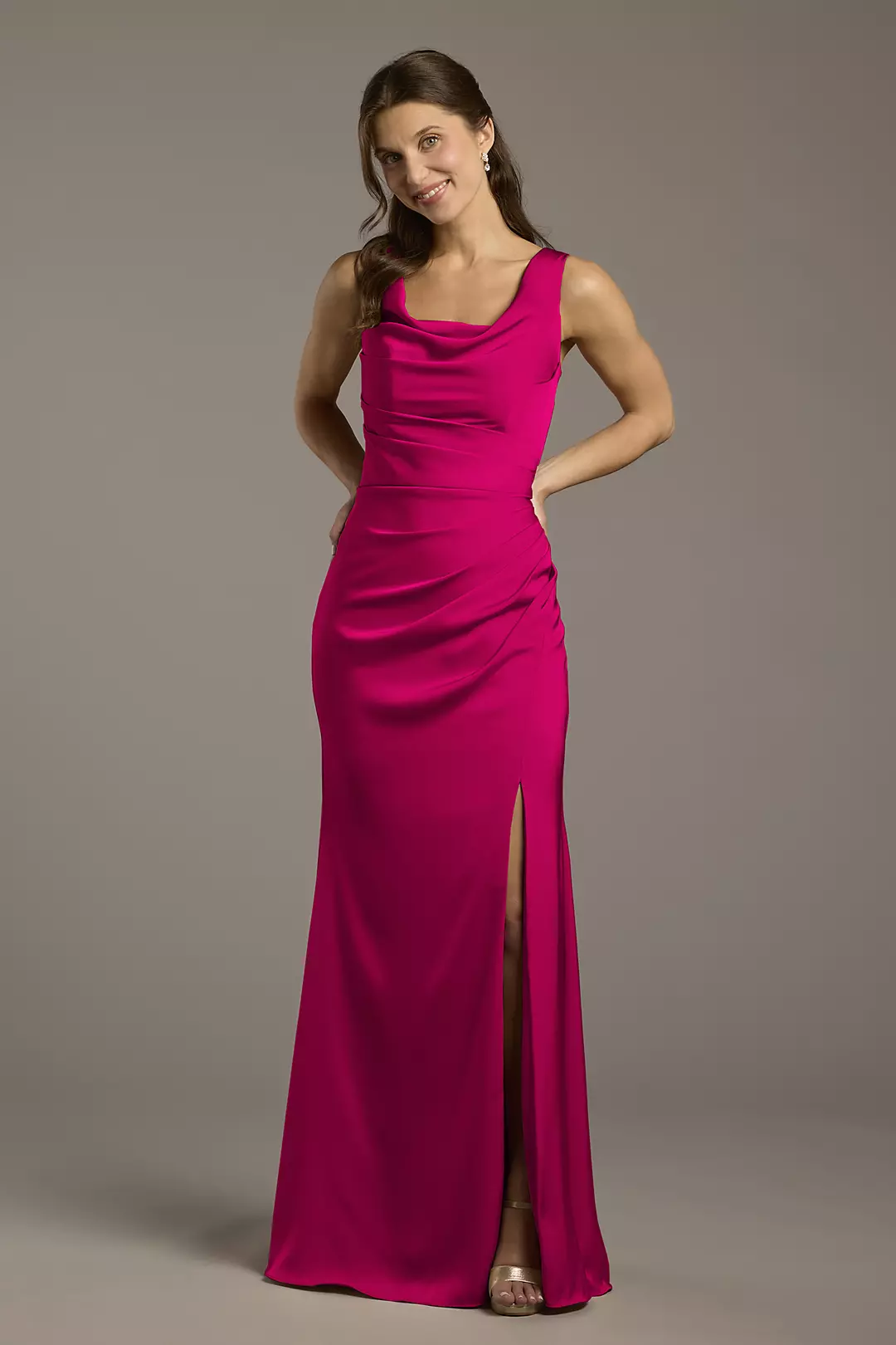 Matte Satin Cowl Neck Sheath Dress - Image 29