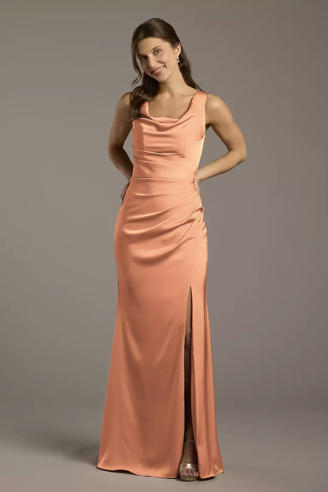Matte Satin Cowl Neck Sheath Dress - Image 39