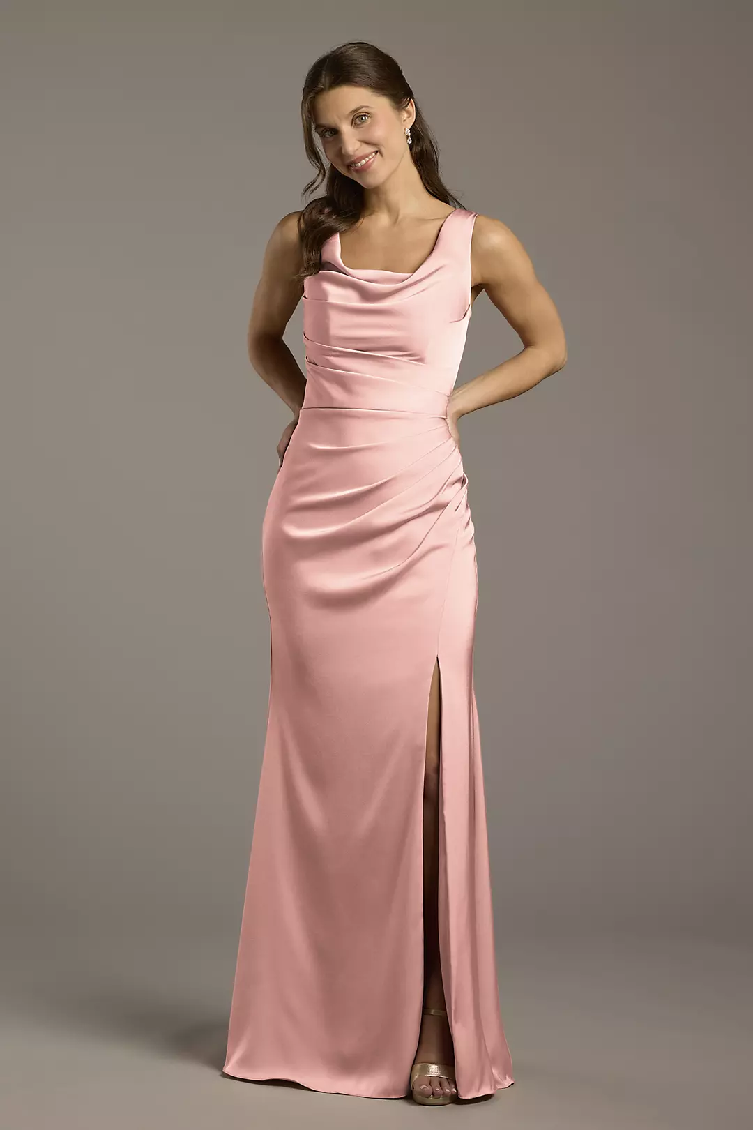 Matte Satin Cowl Neck Sheath Dress - Image 58