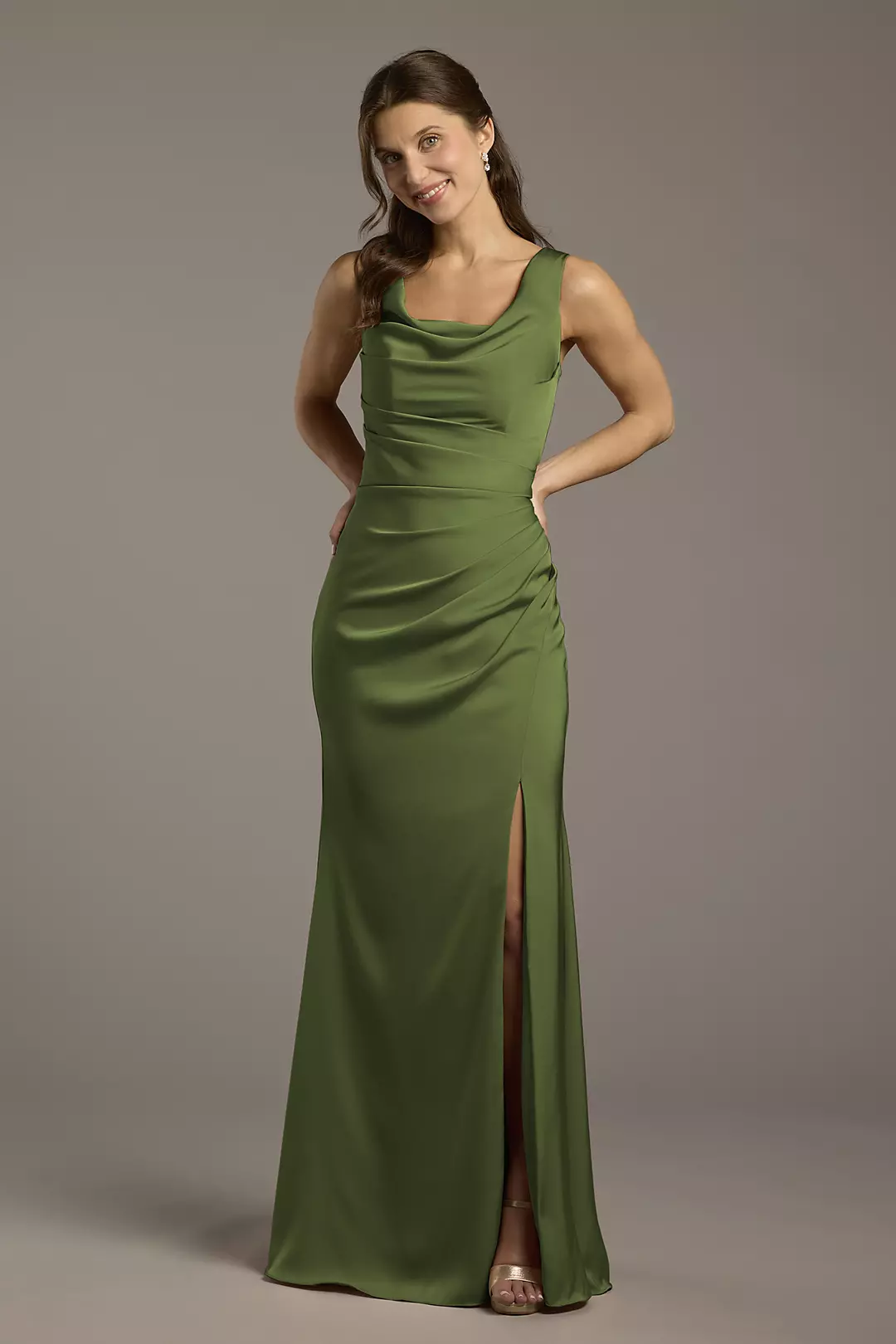 Matte Satin Cowl Neck Sheath Dress - Image 61
