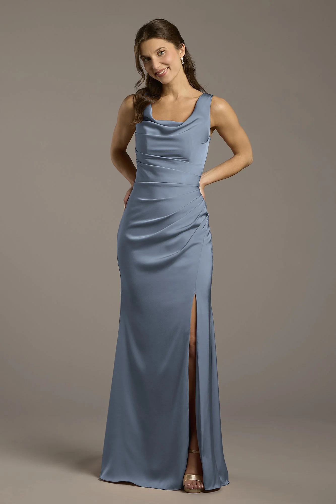 Matte Satin Cowl Neck Sheath Dress - Image 9