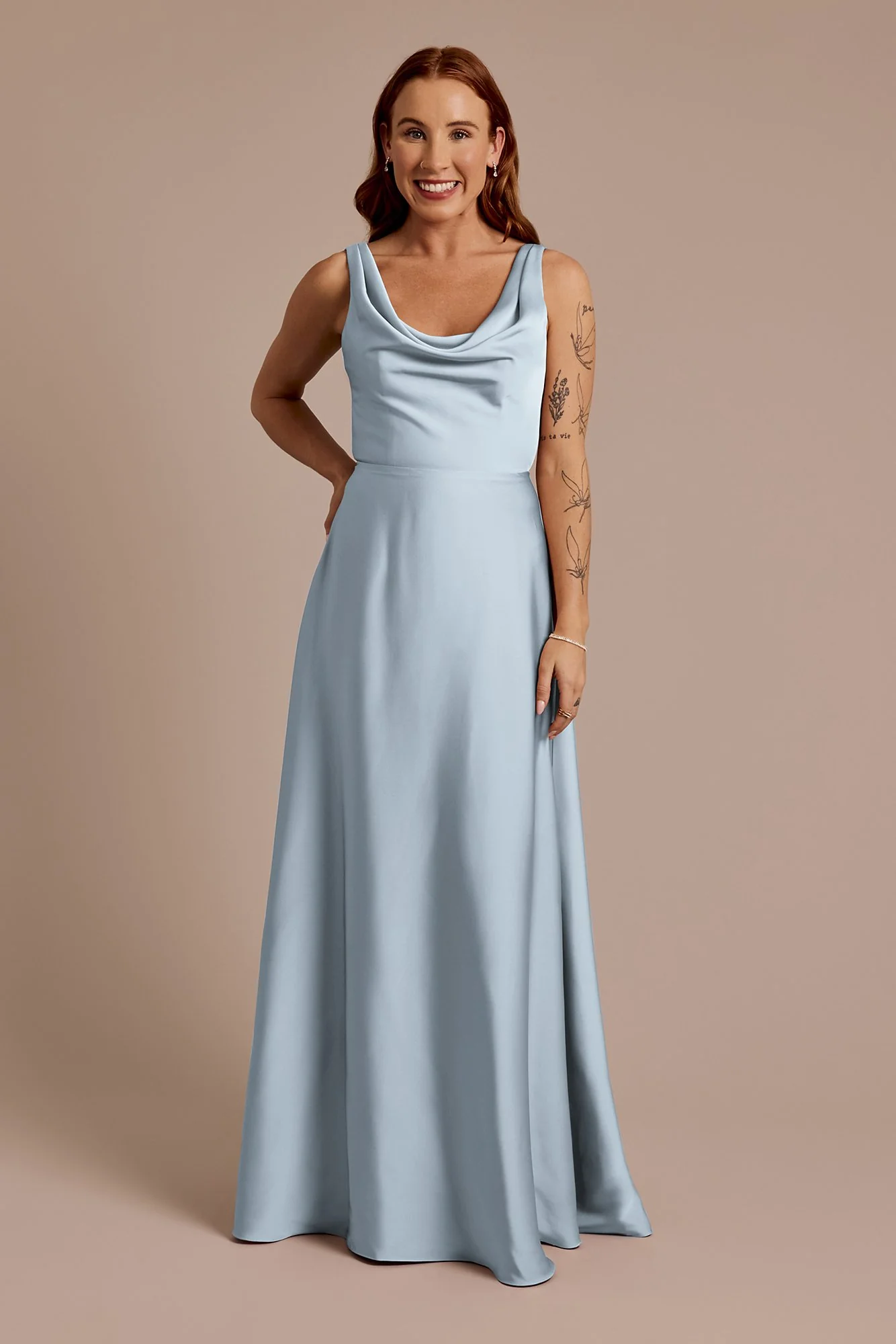 Matte Satin Cowl Neck Tie Back Dress - Image 10