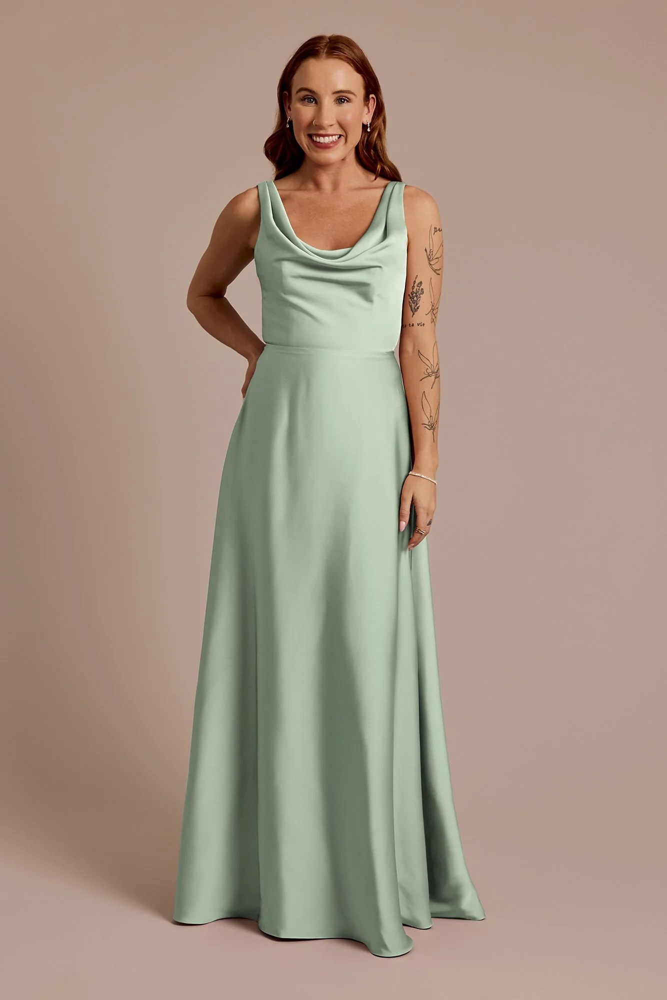Matte Satin Cowl Neck Tie Back Dress - Image 11