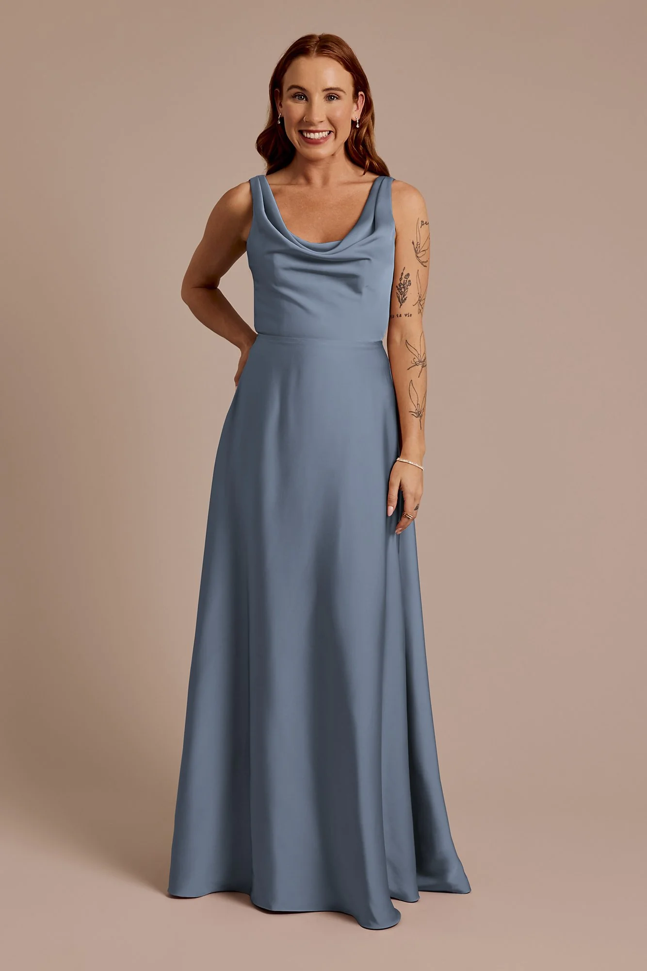 Matte Satin Cowl Neck Tie Back Dress - Image 14