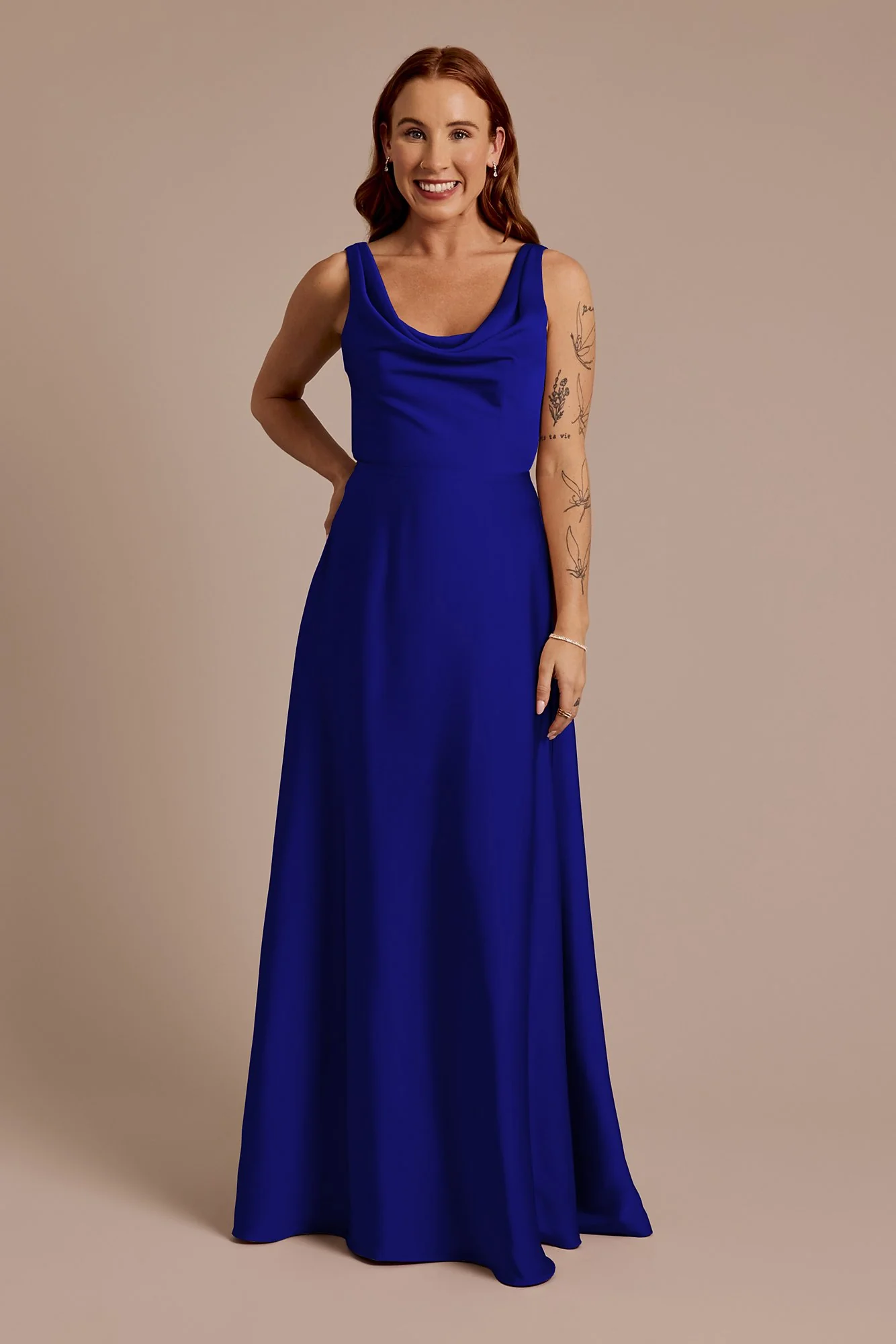 Matte Satin Cowl Neck Tie Back Dress - Image 18