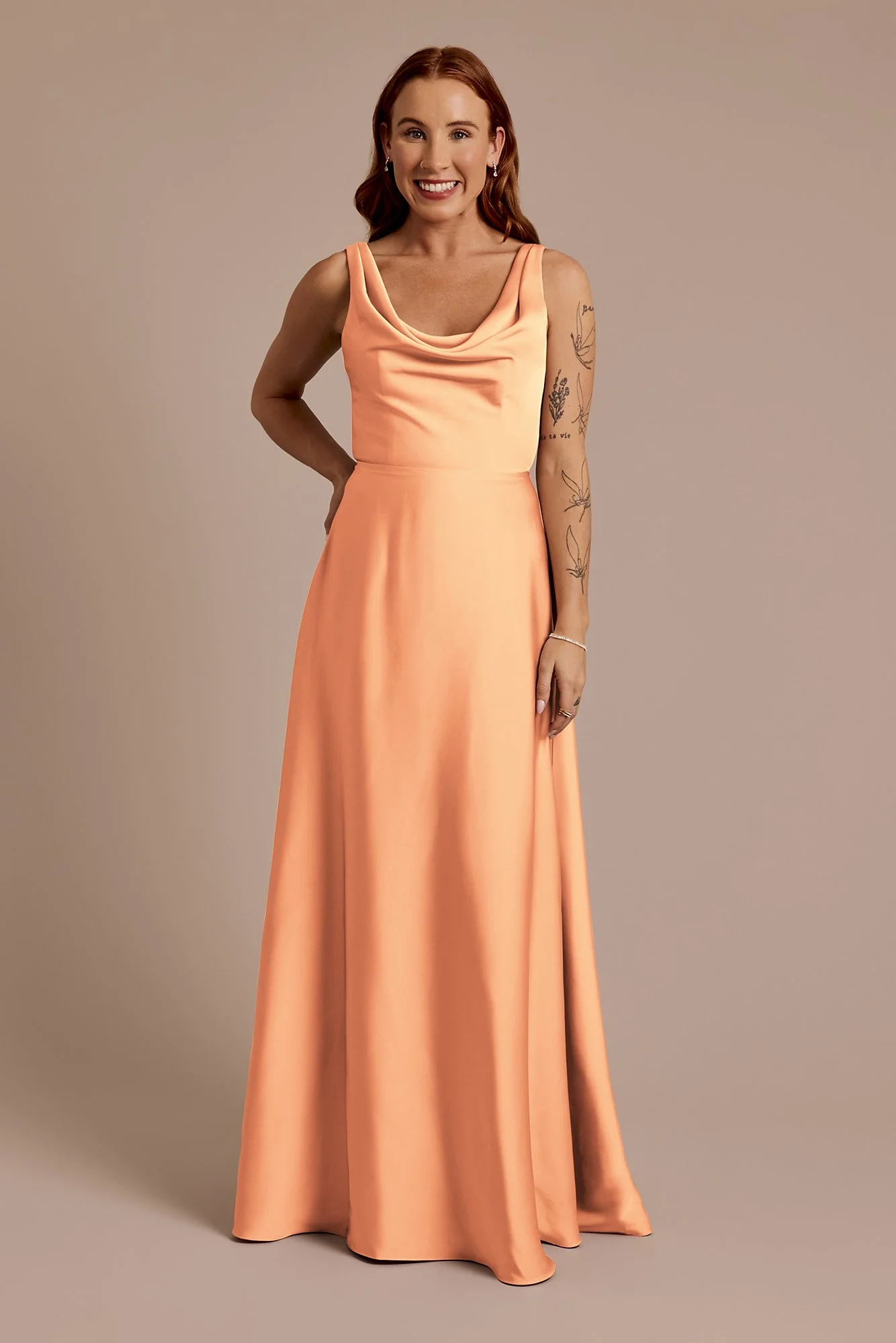 Matte Satin Cowl Neck Tie Back Dress - Image 19