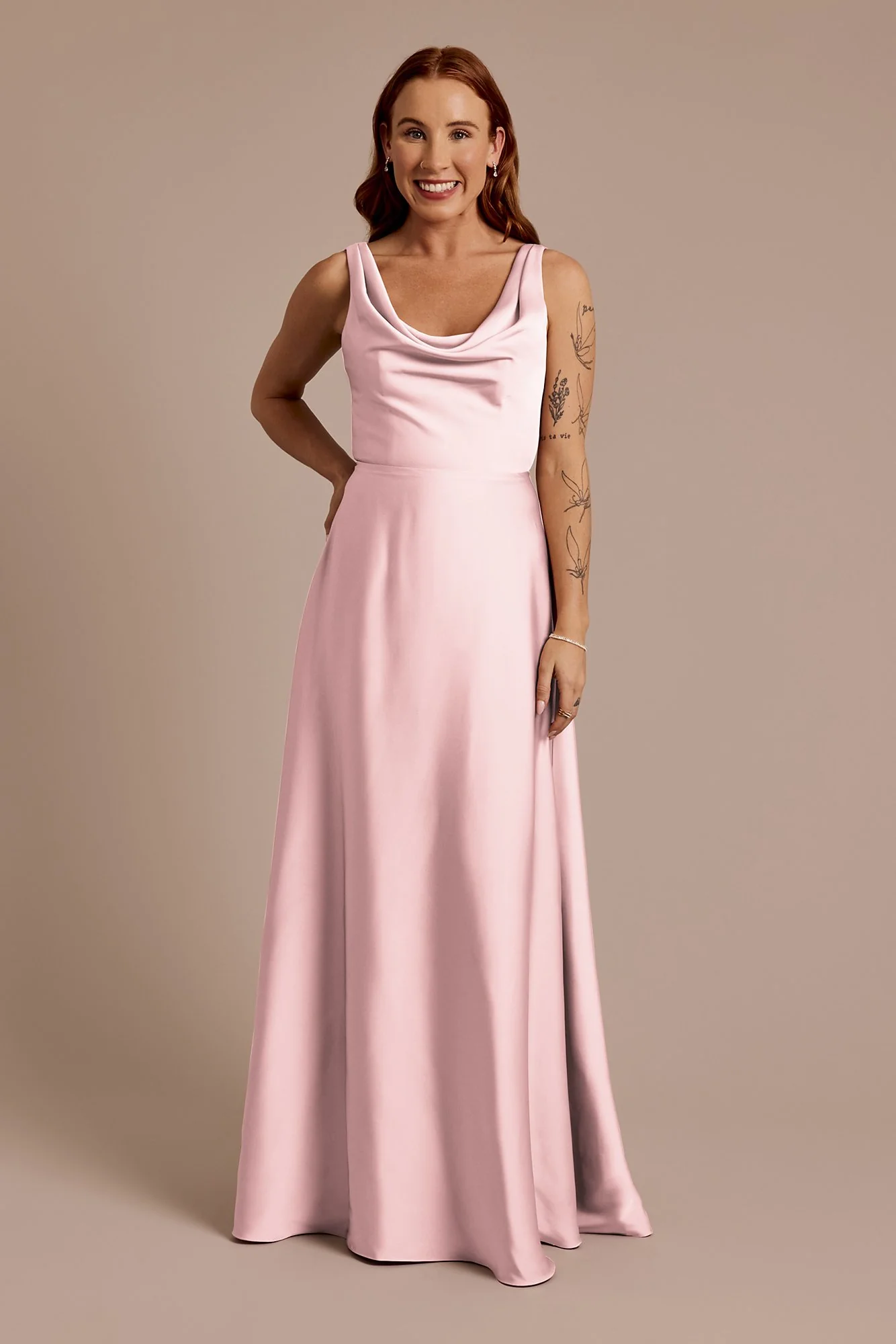 Matte Satin Cowl Neck Tie Back Dress - Image 20