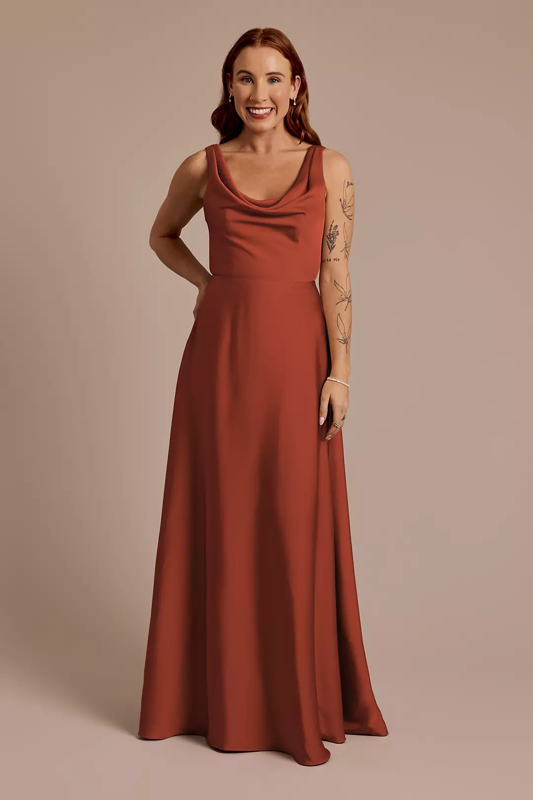 Matte Satin Cowl Neck Tie Back Dress - Image 23