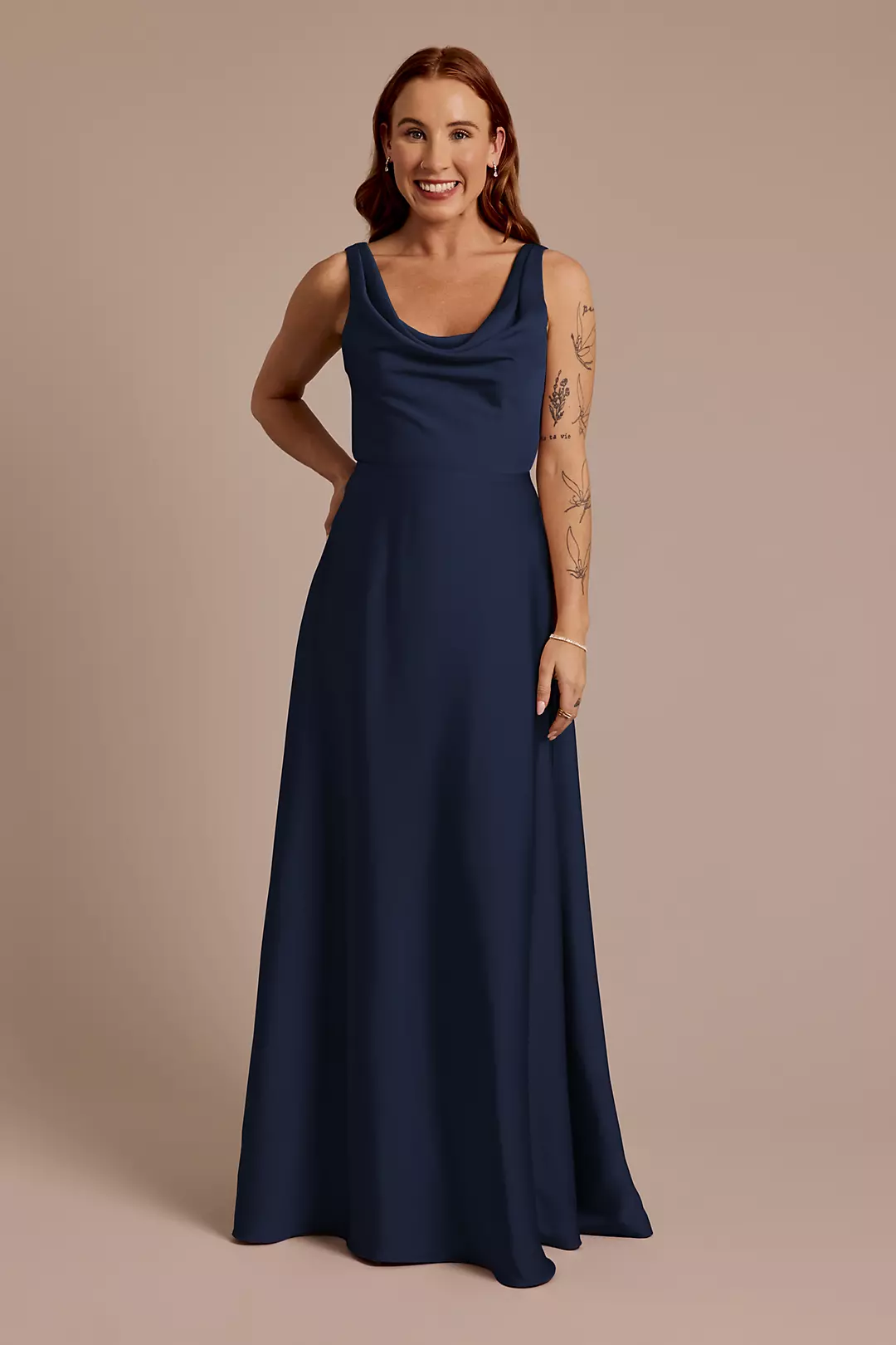 Matte Satin Cowl Neck Tie Back Dress - Image 25