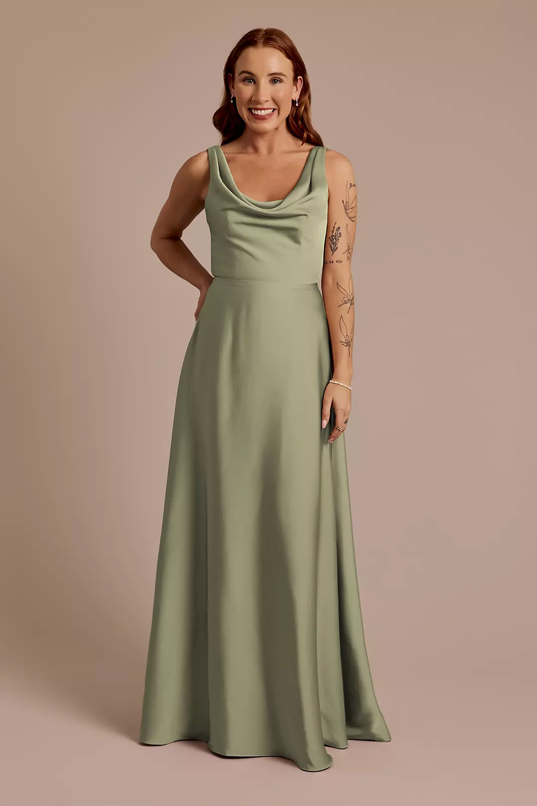 Matte Satin Cowl Neck Tie Back Dress - Image 27