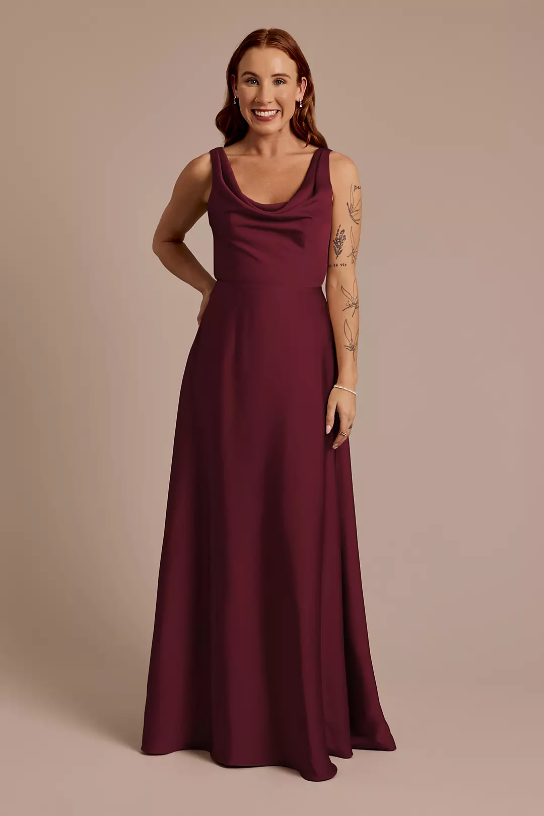 Matte Satin Cowl Neck Tie Back Dress - Image 30