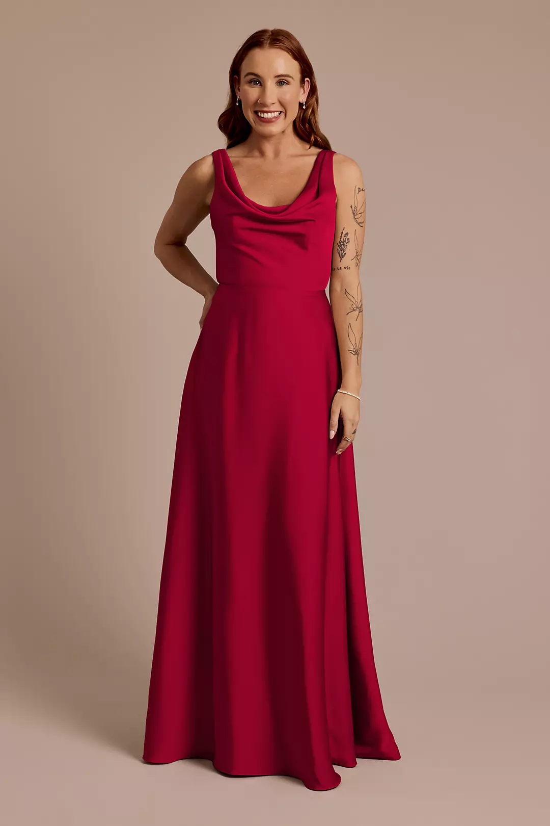Matte Satin Cowl Neck Tie Back Dress - Image 31
