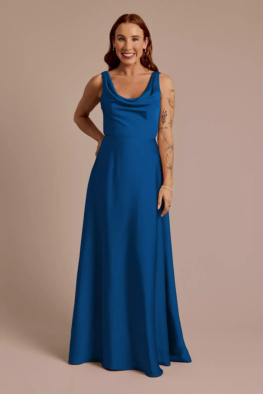 Matte Satin Cowl Neck Tie Back Dress - Image 41