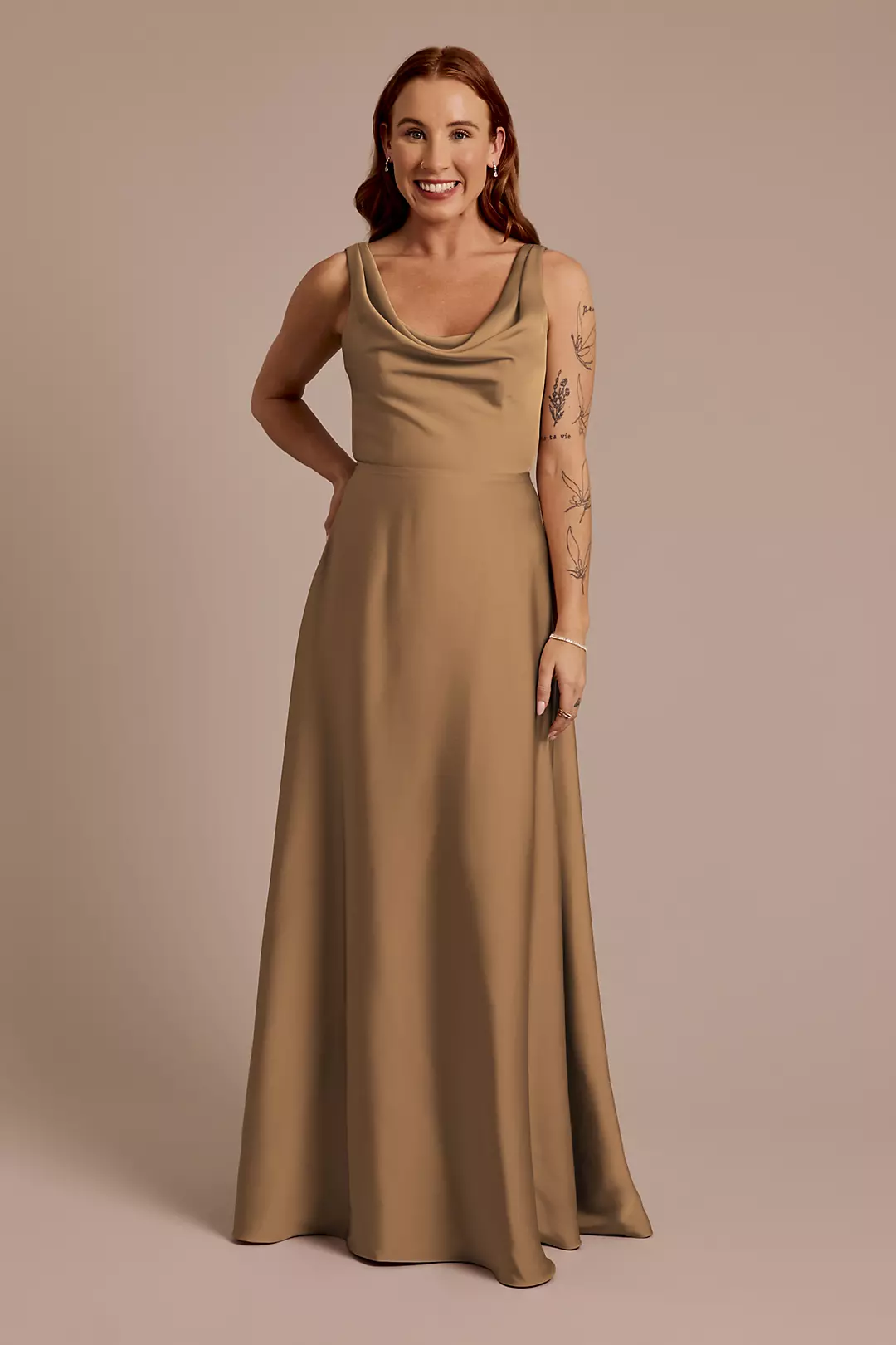 Matte Satin Cowl Neck Tie Back Dress - Image 43