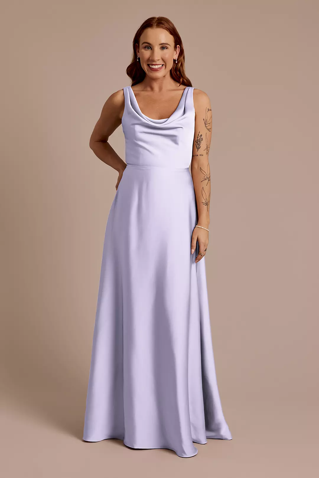 Matte Satin Cowl Neck Tie Back Dress - Image 47