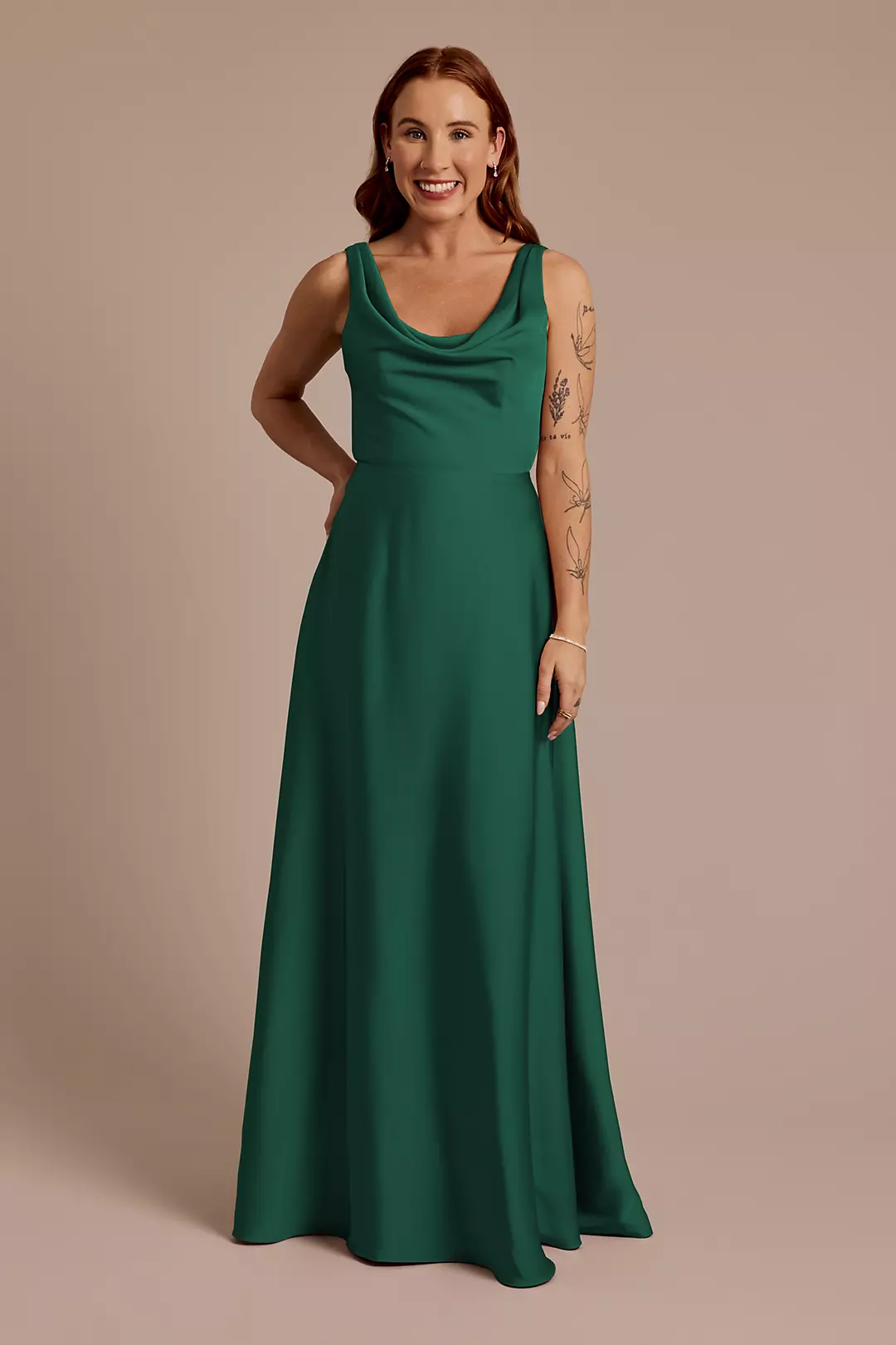 Matte Satin Cowl Neck Tie Back Dress - Image 48