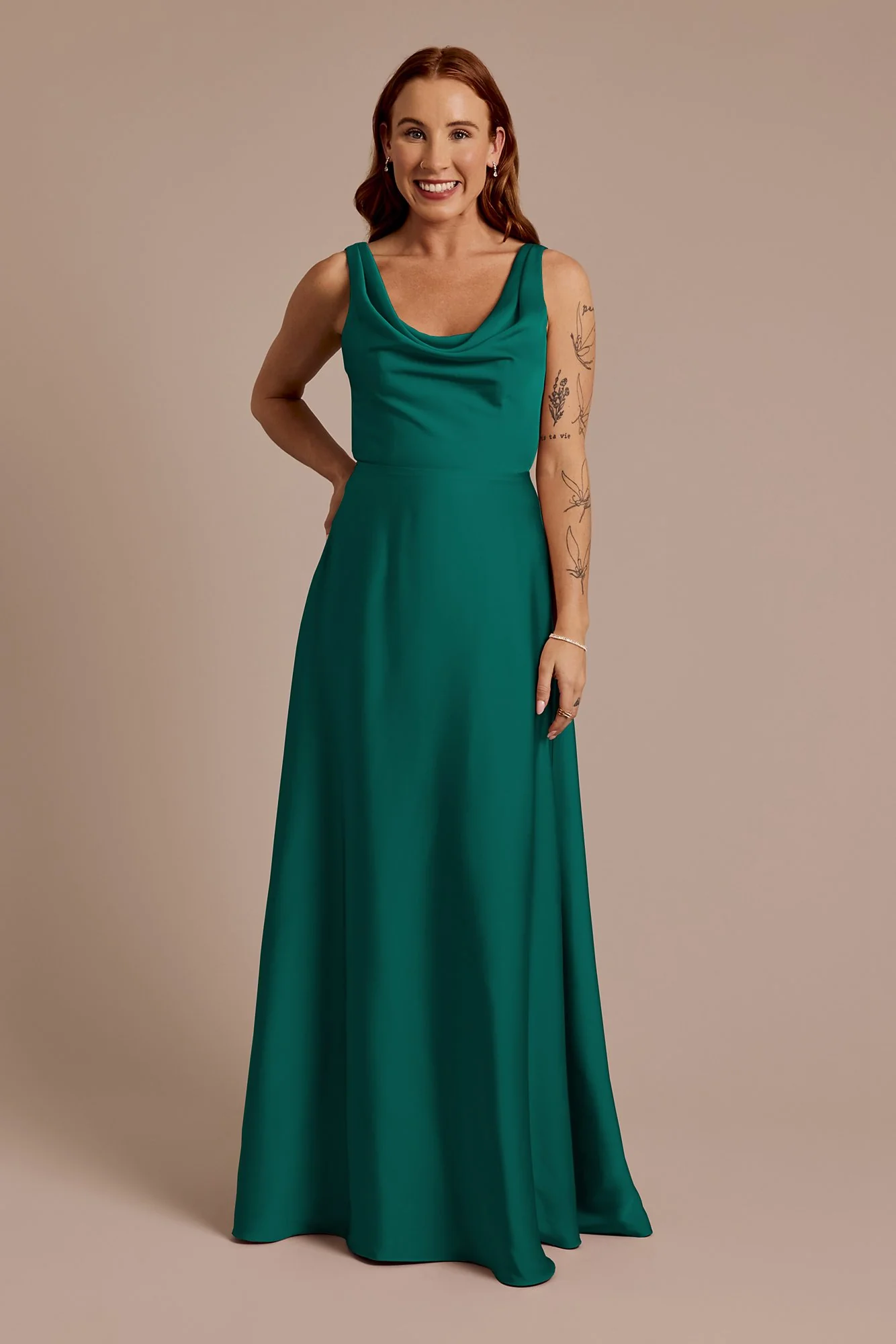 Matte Satin Cowl Neck Tie Back Dress - Image 5