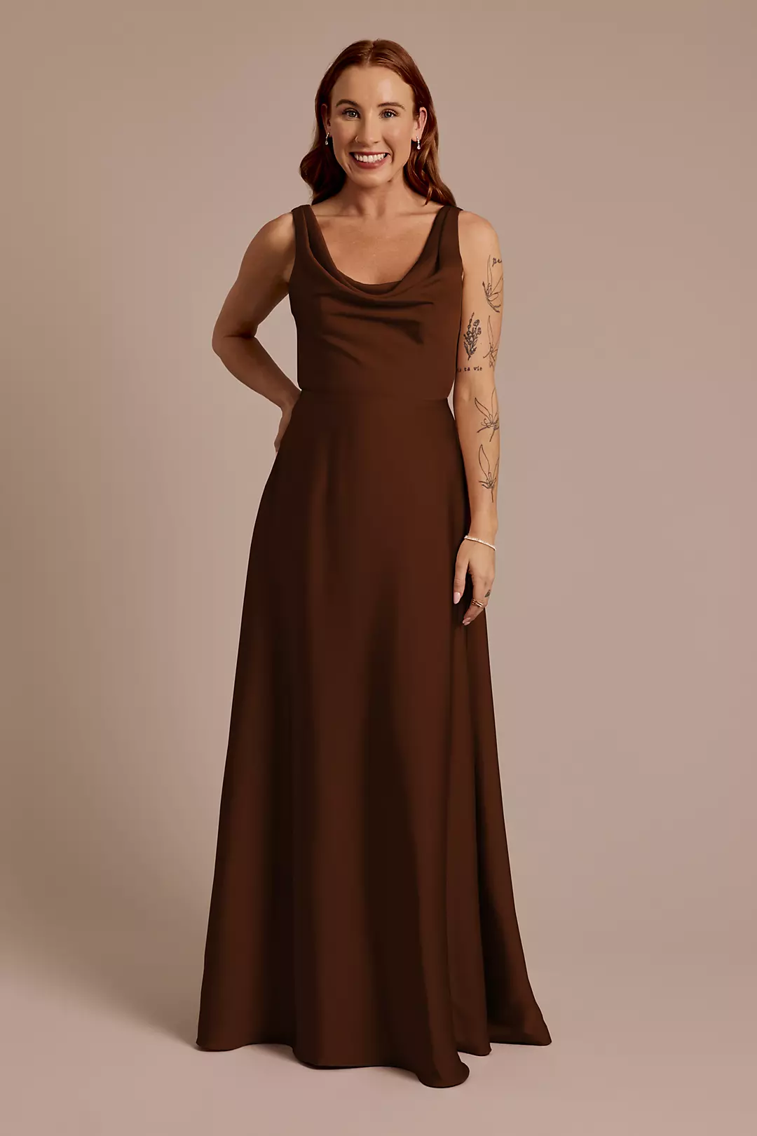 Matte Satin Cowl Neck Tie Back Dress - Image 50