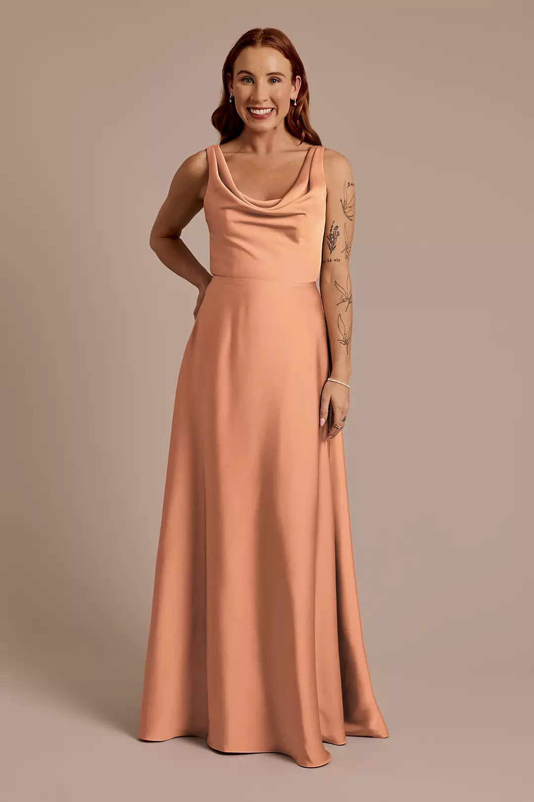 Matte Satin Cowl Neck Tie Back Dress - Image 52