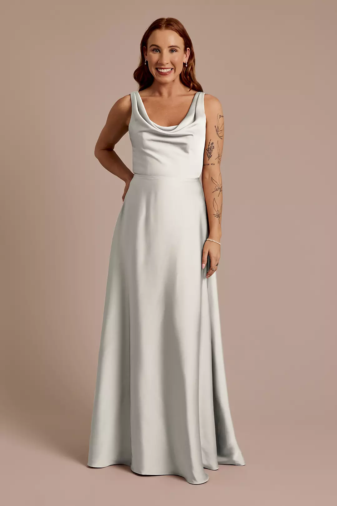 Matte Satin Cowl Neck Tie Back Dress - Image 54