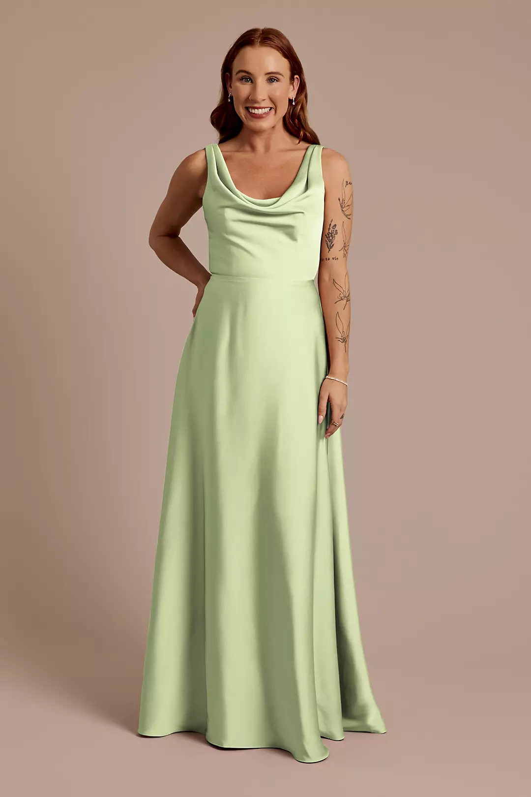Matte Satin Cowl Neck Tie Back Dress - Image 56