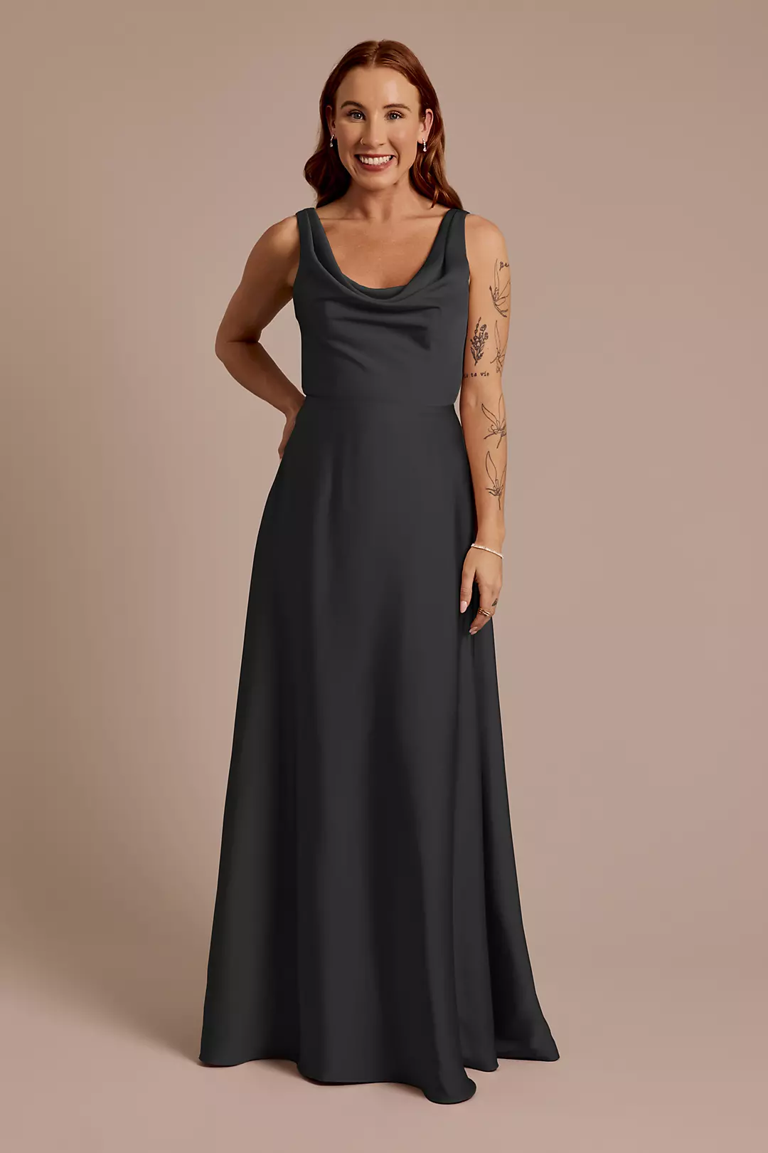Matte Satin Cowl Neck Tie Back Dress - Image 57
