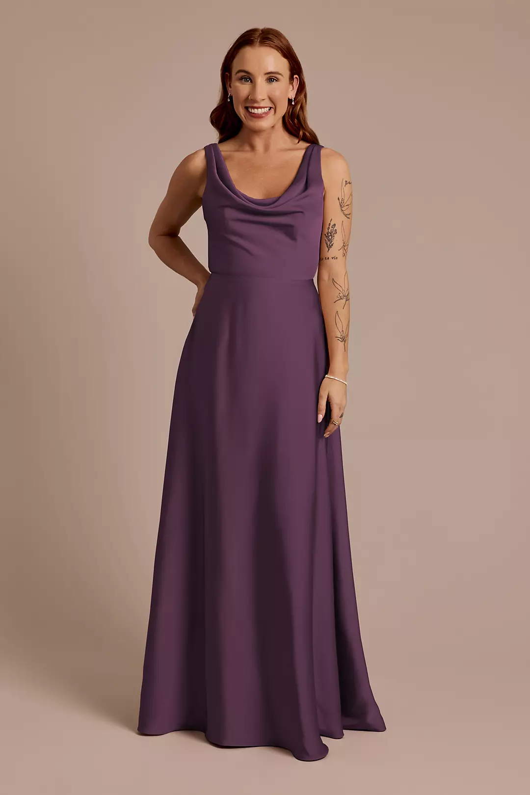 Matte Satin Cowl Neck Tie Back Dress - Image 58