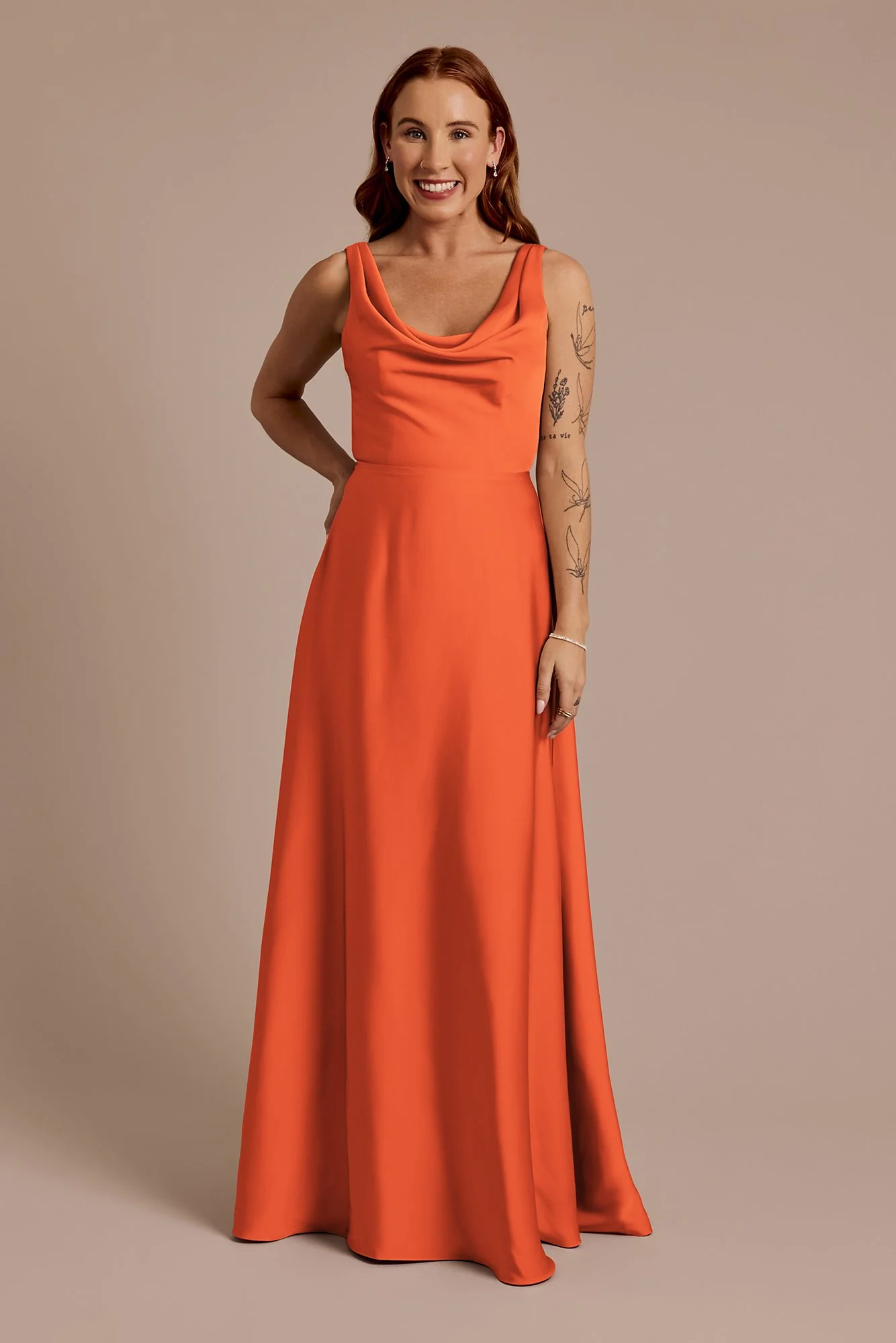 Matte Satin Cowl Neck Tie Back Dress - Image 6