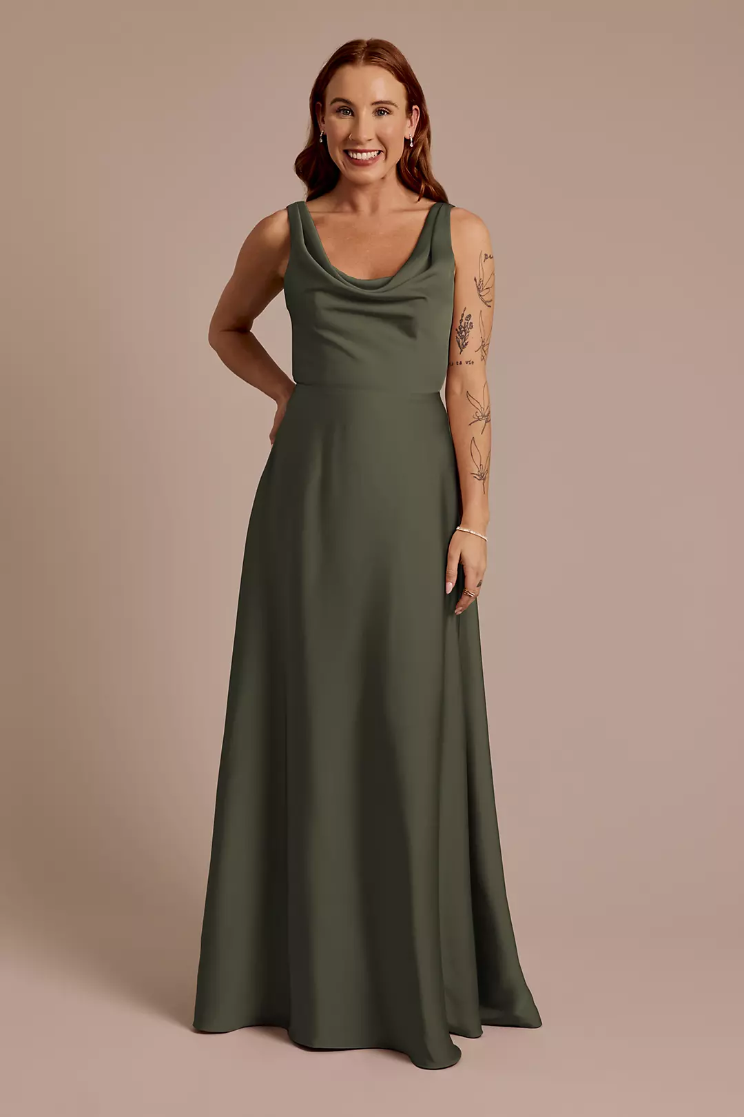 Matte Satin Cowl Neck Tie Back Dress - Image 61