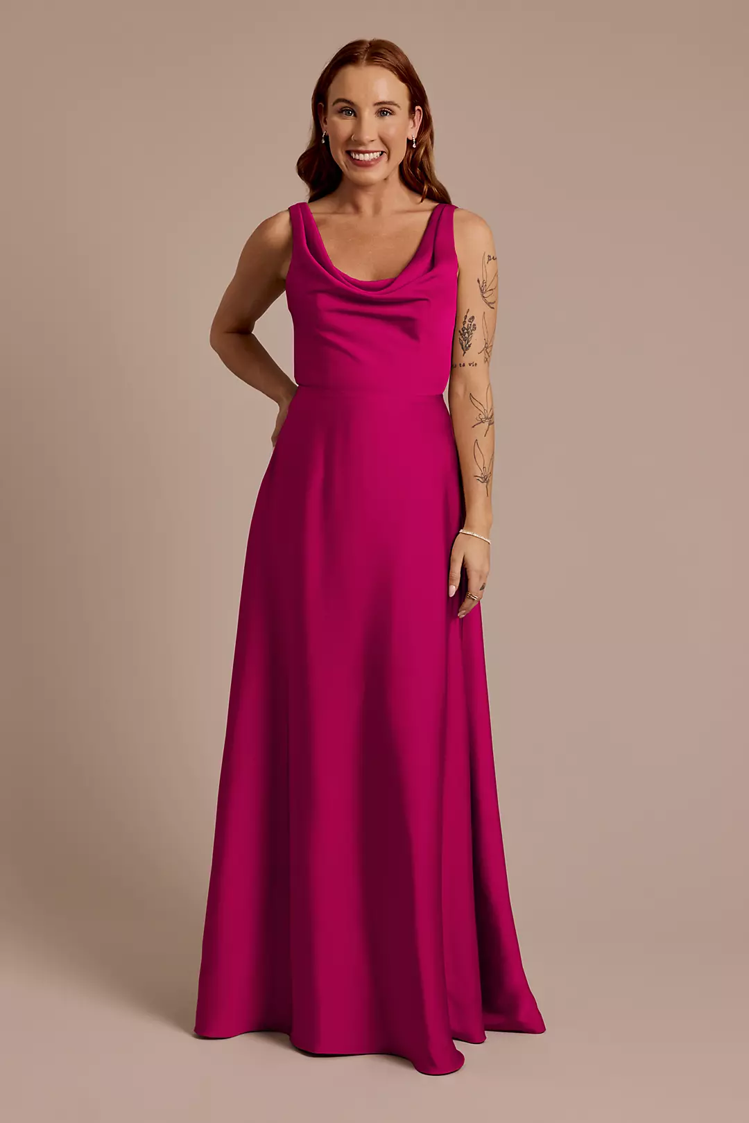 Matte Satin Cowl Neck Tie Back Dress - Image 65