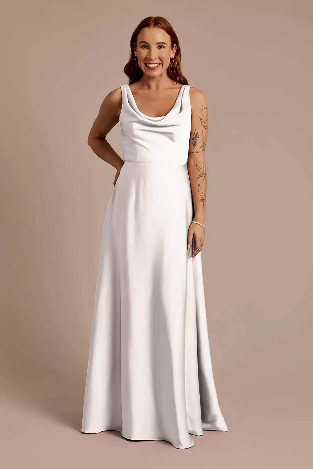 Matte Satin Cowl Neck Tie Back Dress - Image 68