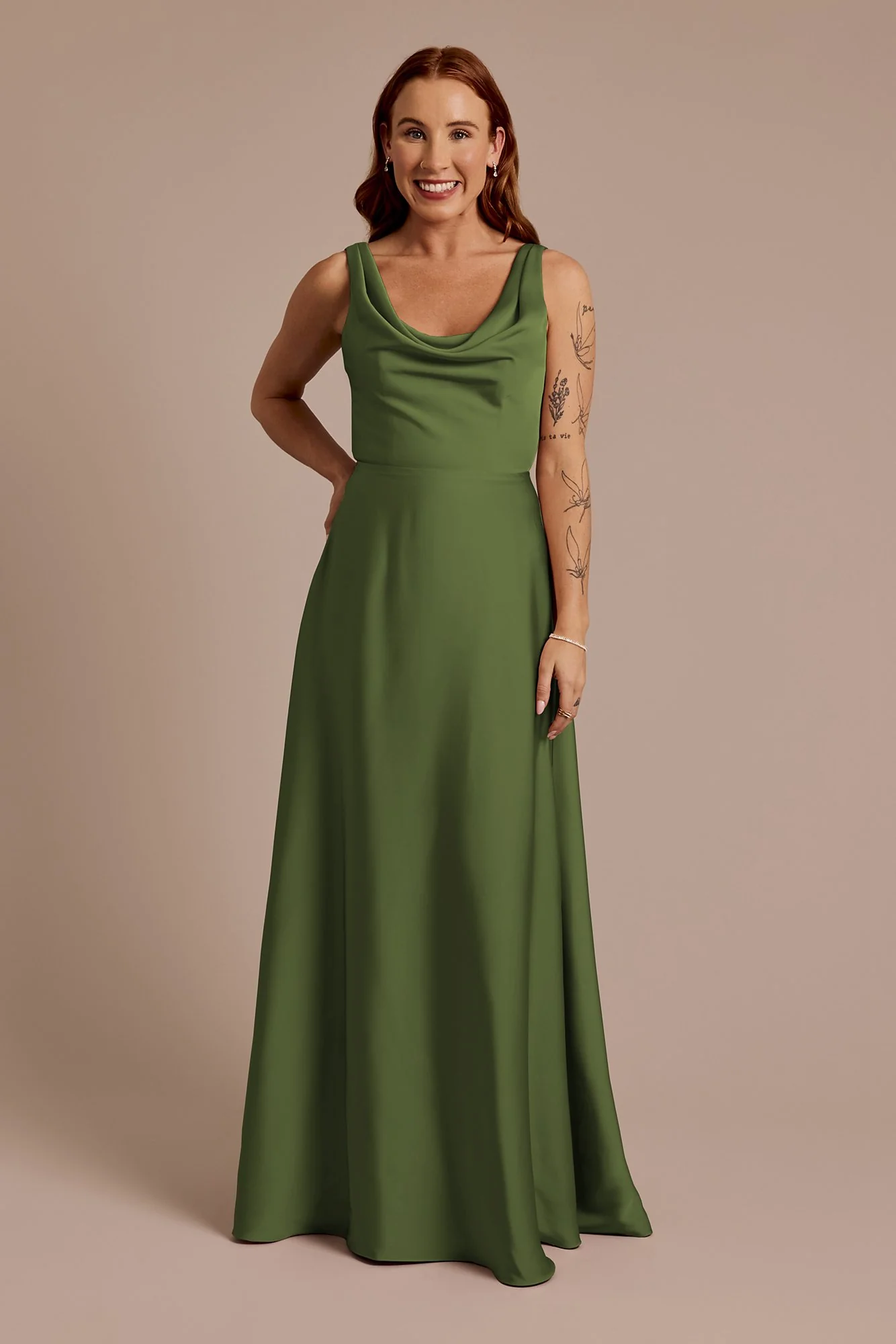 Matte Satin Cowl Neck Tie Back Dress - Image 7