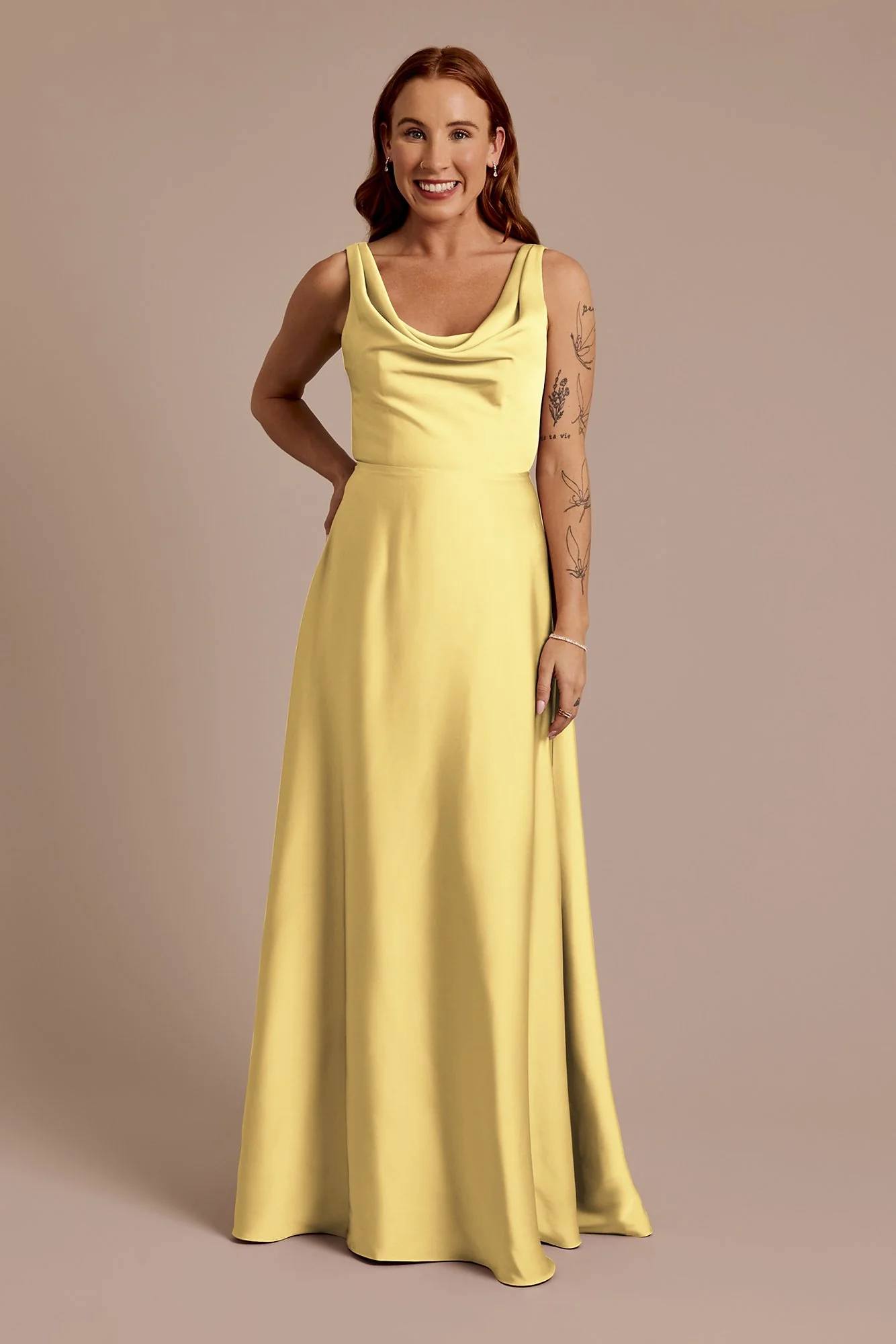 Matte Satin Cowl Neck Tie Back Dress - Image 9