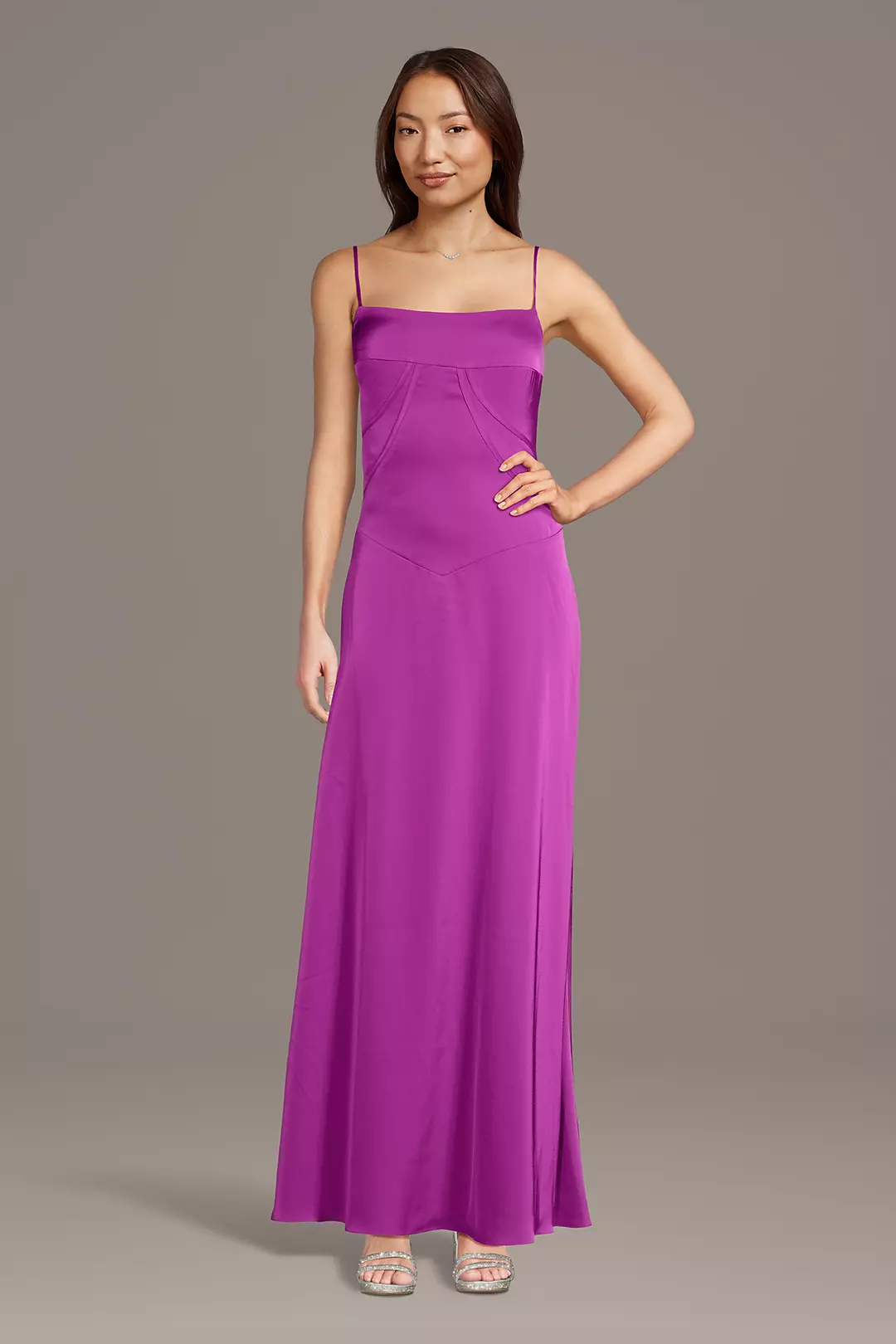 Matte Satin Drop Waist Corset A-Line Dress - Image 2