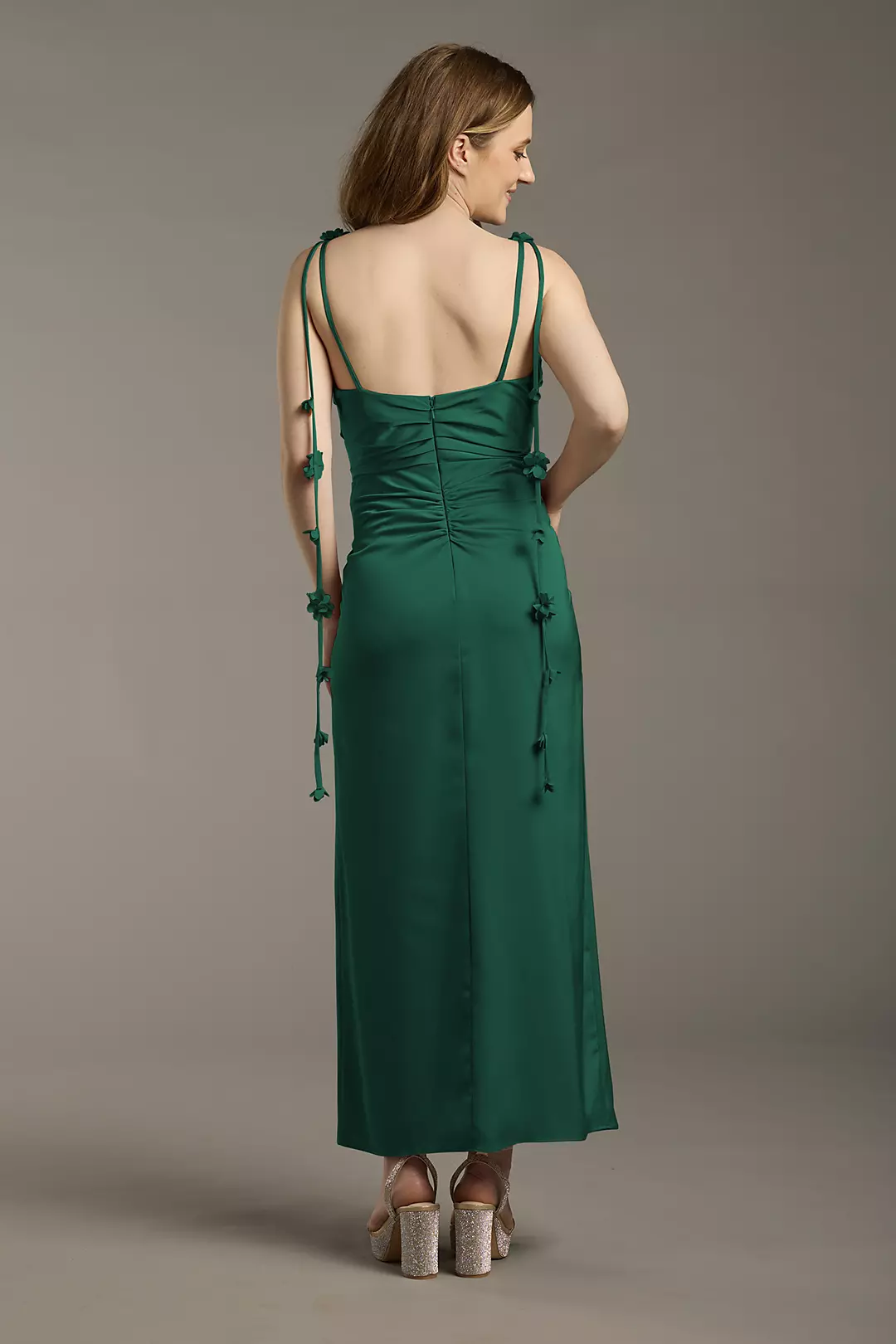Matte Satin Floral Strap Midi Dress - Image 12