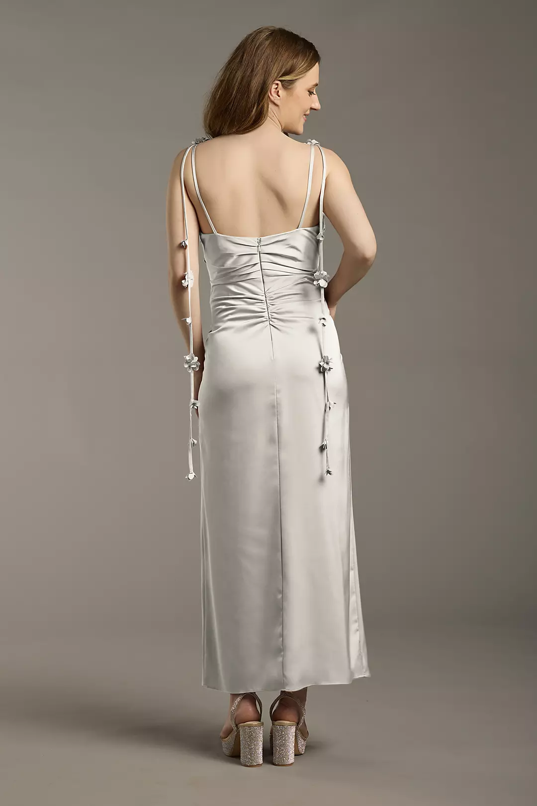 Matte Satin Floral Strap Midi Dress - Image 15