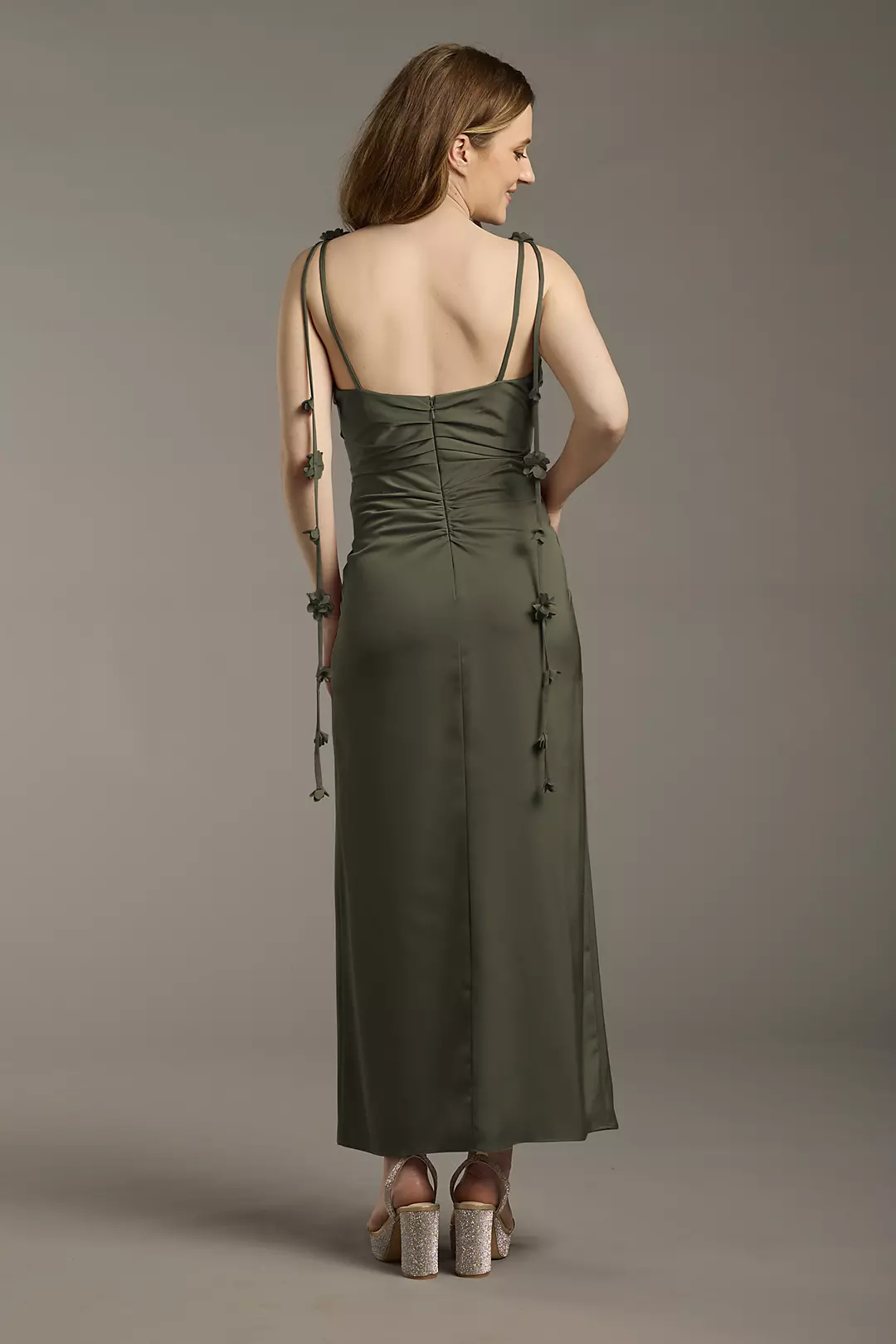 Matte Satin Floral Strap Midi Dress - Image 17